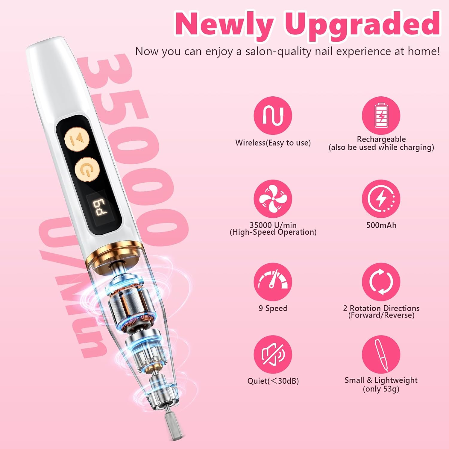 Detalle 2 de Buudala Ponceuse pour Ongles Professionnelle – 35000 RPM, Sans Fil, Kit 12-en-1