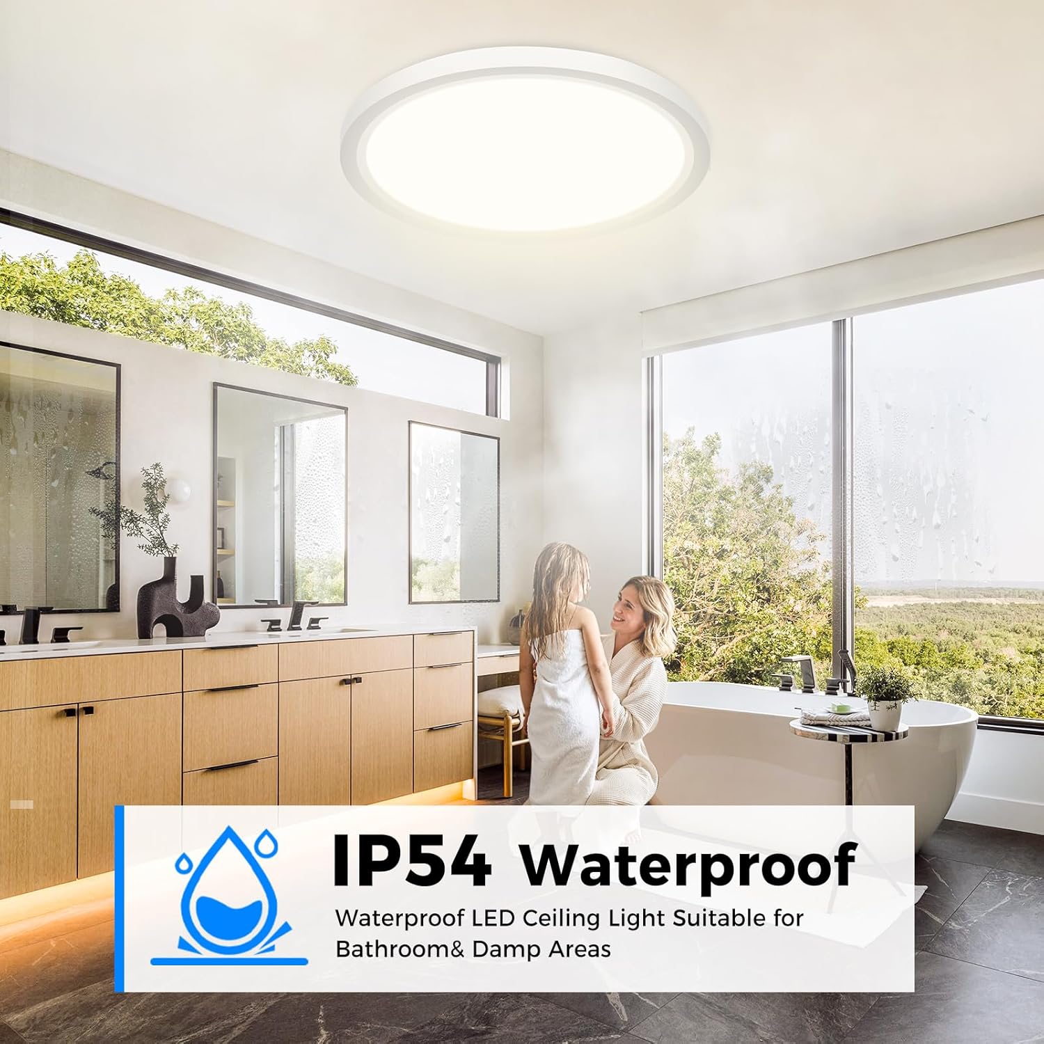 Thumbnail 5 de Peasur 2Pack Bathroom Light: 5 Colour Temperatures, 24W, IP54, Ø33cm White
