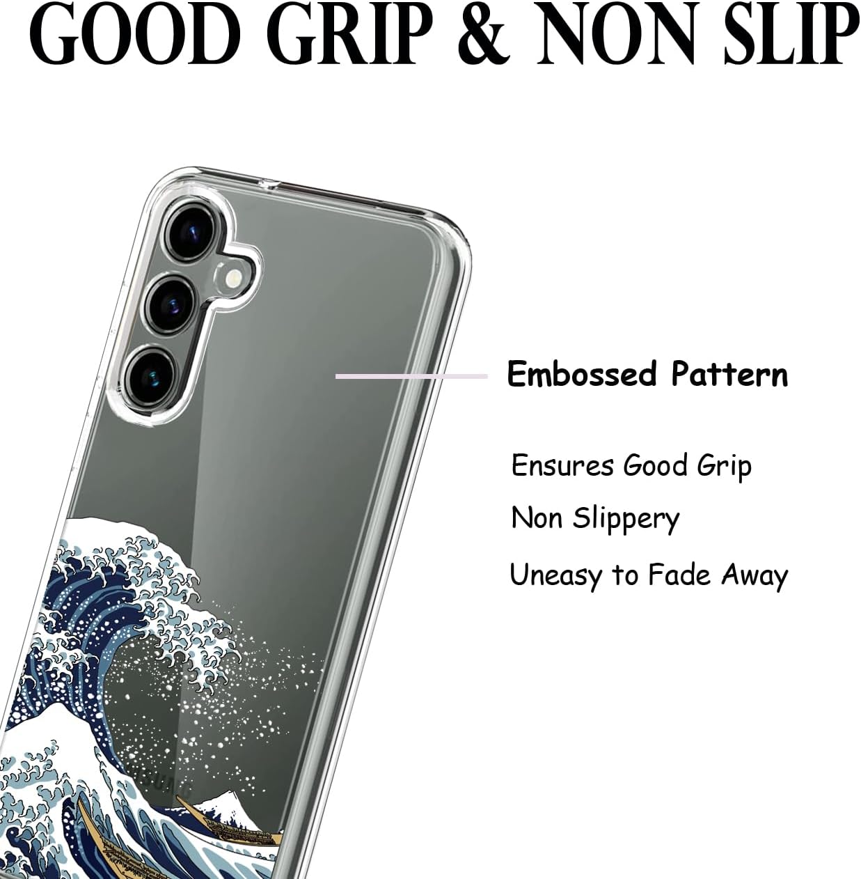 Detalle de Unov Case for Galaxy A16 5G with Art Great Wave Embossed Pattern