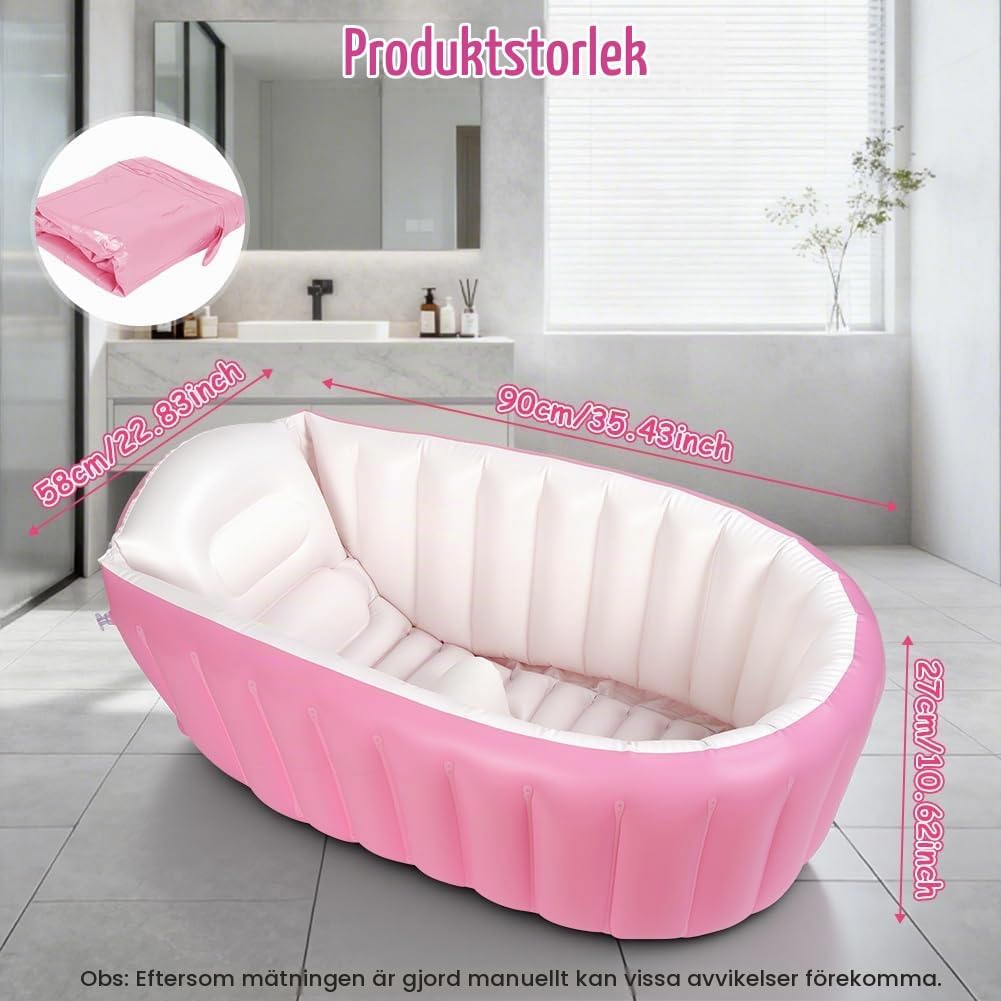 Detalle de AUYAO uppblåsbart babybadkar i rosa PVC med pump och avtappningsplugg