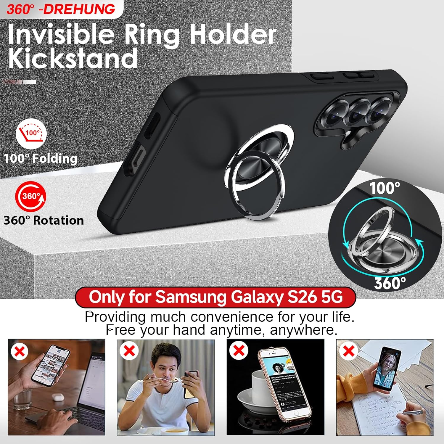 Thumbnail 1 de LeYi Galaxy S26 Case with 2 Tempered Glass Protectors and Invisible Ring Stand