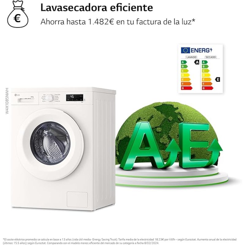Thumbnail 2 de LG W4X1085NWH Lavasecadora 8/5 kg 1.400 rpm blanca