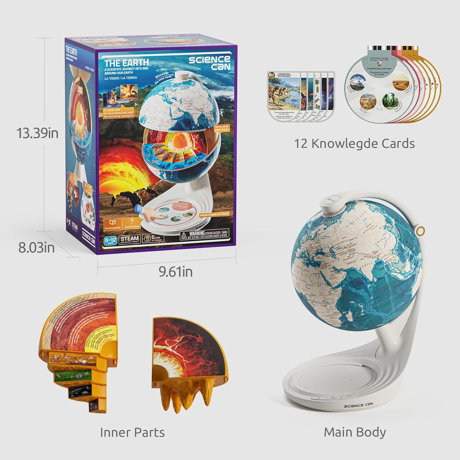 Thumbnail 6 de Science Openable Globe for Kids: 8-Inch Interactive Globe with Knowledge & Quiz Mode