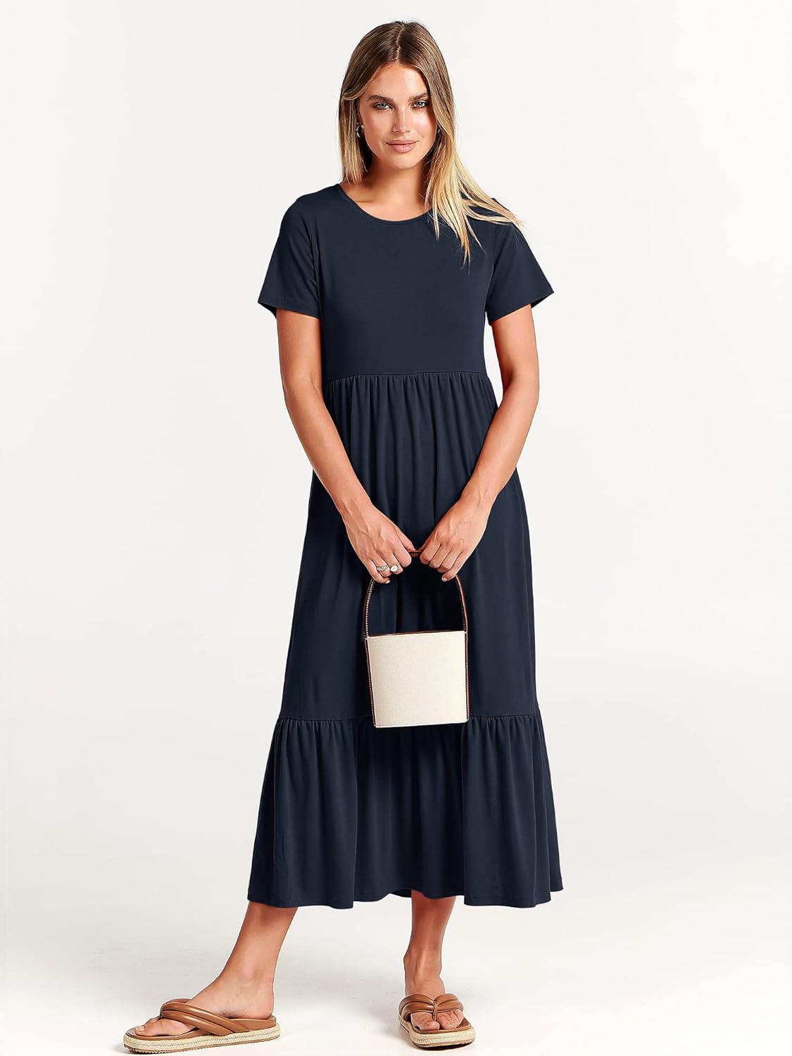 Thumbnail 1 de ANRABESS Women’s 2026 Summer Casual Maxi Dress (Tiered A-Line, Short Sleeve, Crewneck with Pockets)