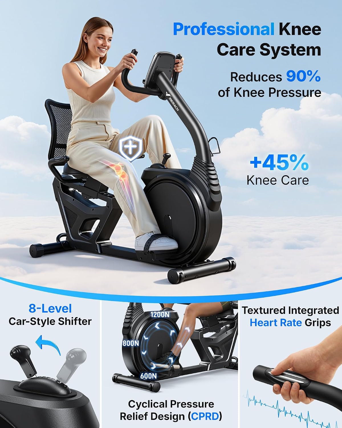 Detalle de MERACH Recumbent Exercise Bike for Home – High-End, Quiet & Comfortable