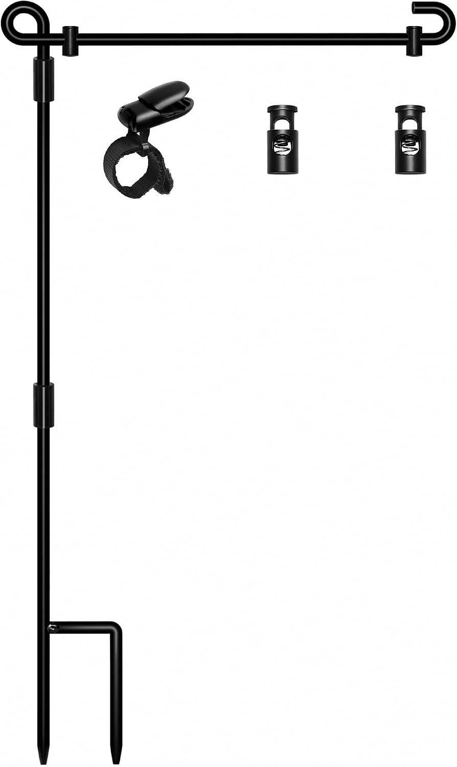 Detalle de HOOSUN Garden Flag Stand — Premium 3-Piece Metal Flag Holder with Clip and Spring Stoppers