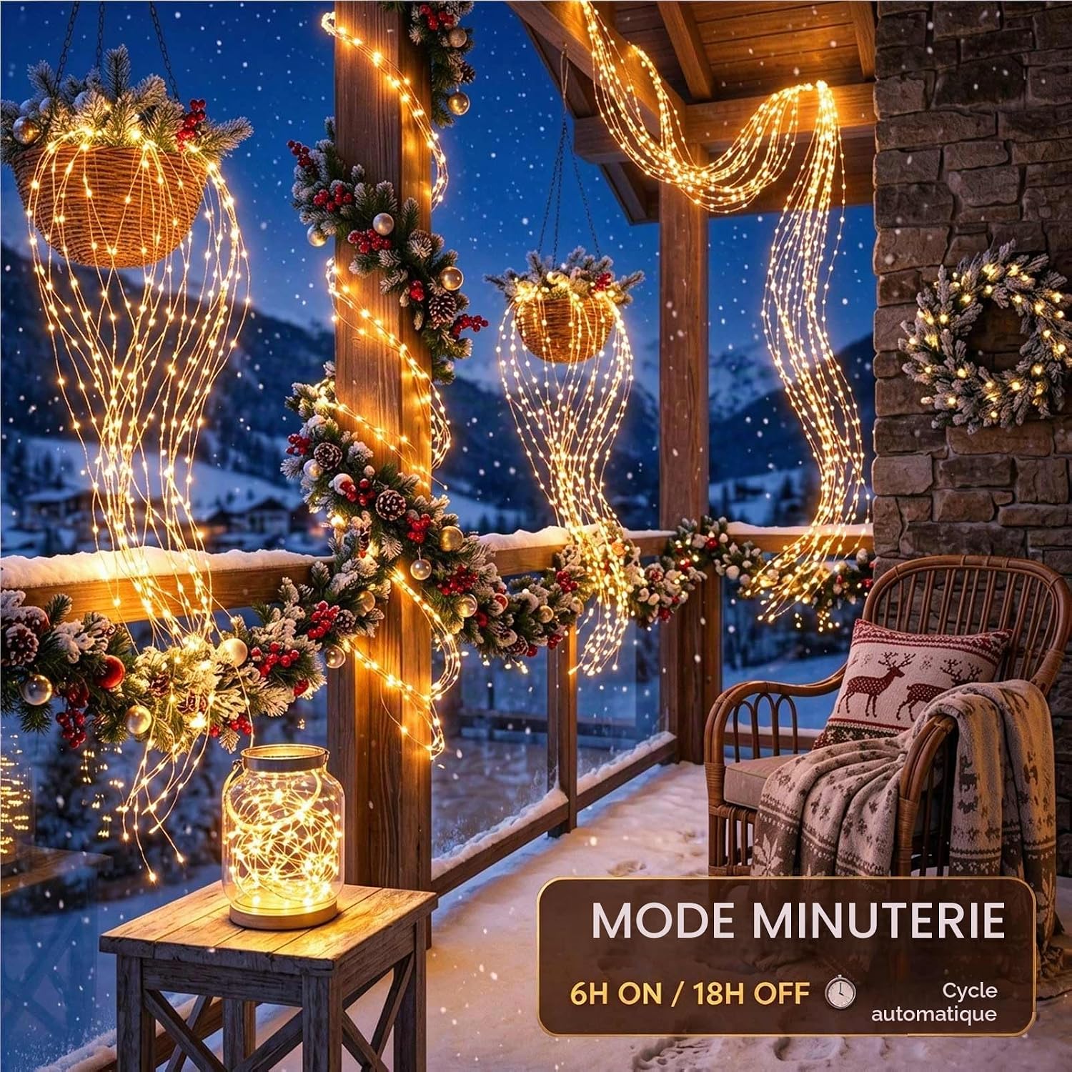 Detalle 2 de Joycome Koperdraad LED-lichtslinger 1 m, 100 leds, warm wit, 8 modi