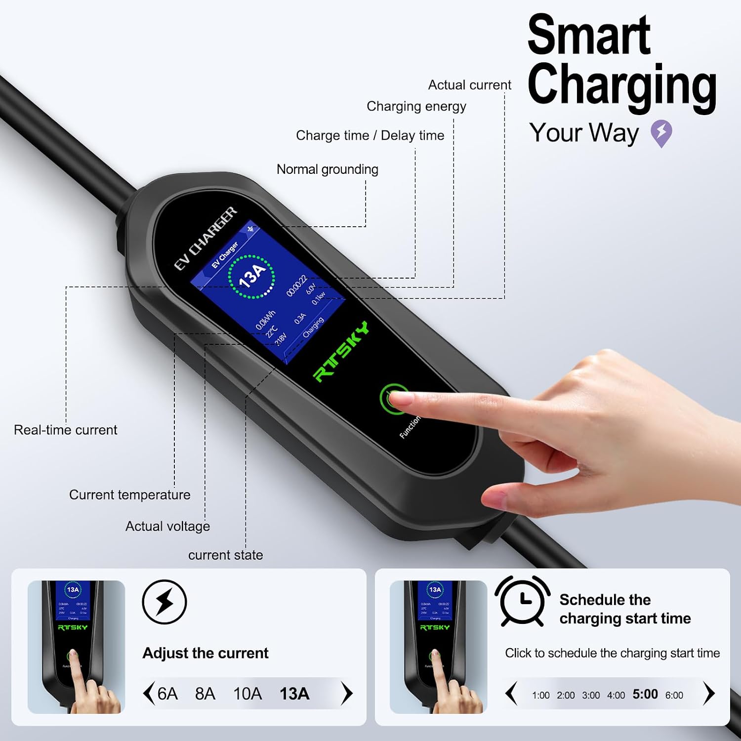 Detalle 2 de RTSKY EV Charger 8m 3 kW Type 2 to UK Plug