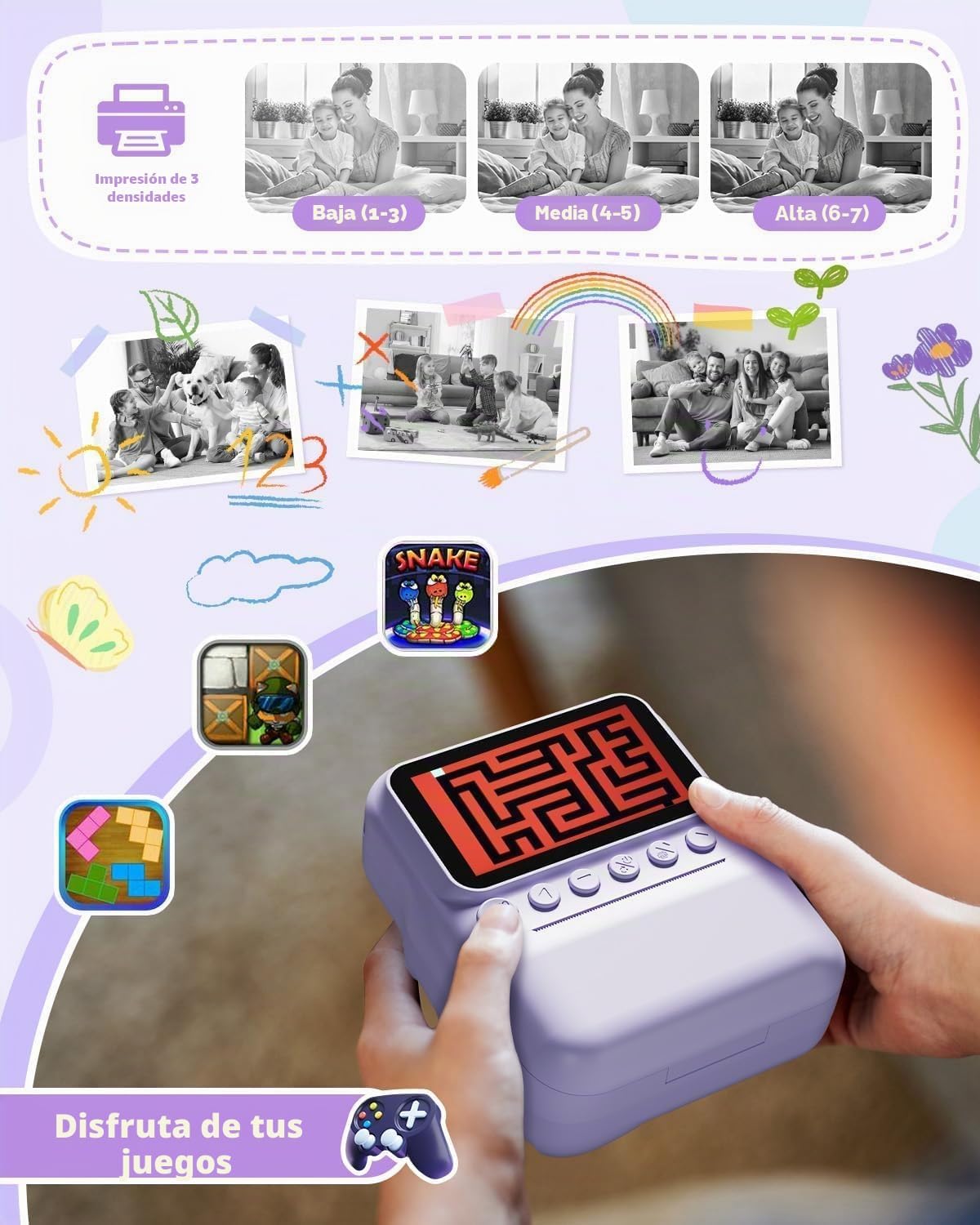 Thumbnail 2 de Cámara instantánea infantil TIATUA (3,0'' HD, 48 MP) con impresión sin tinta y tarjeta de 32 GB, morado