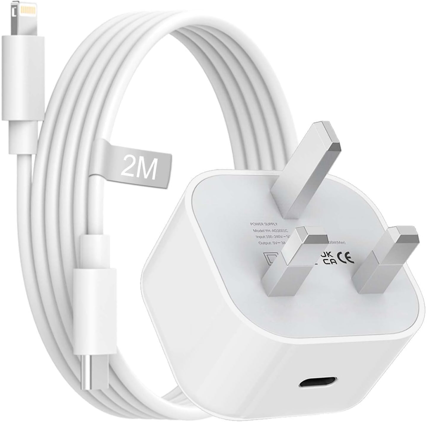 Detalle de iPhone Fast Charge 20W USB-C Plug & 2m Cable (MFi Certified) – Safe, Longer Lead for iPhone 8 to 14 Series