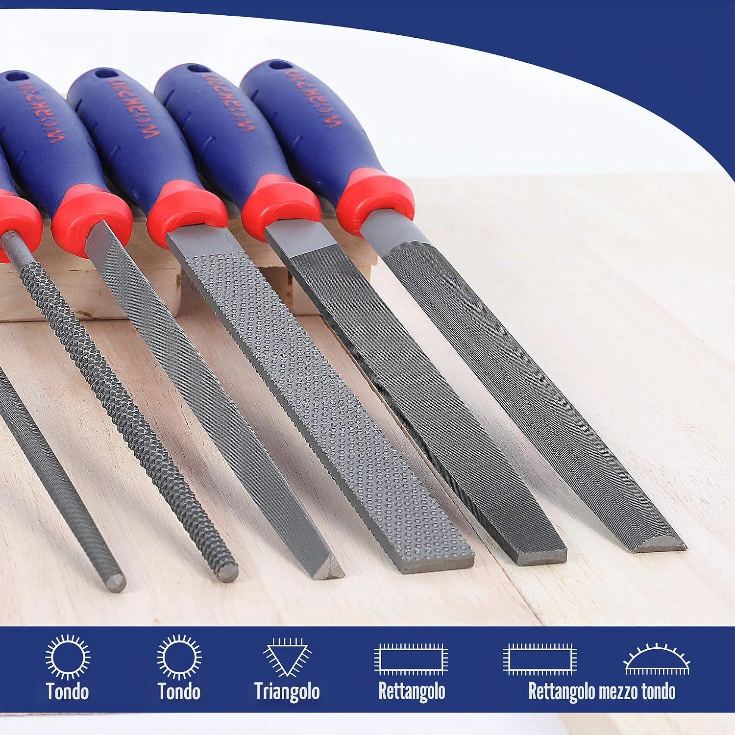 Thumbnail 2 de WORKPRO Lime e Raspe Set per Legno 6 Pezzi Triangolare | Piatta, Tonda, Semitonda, Triangolare