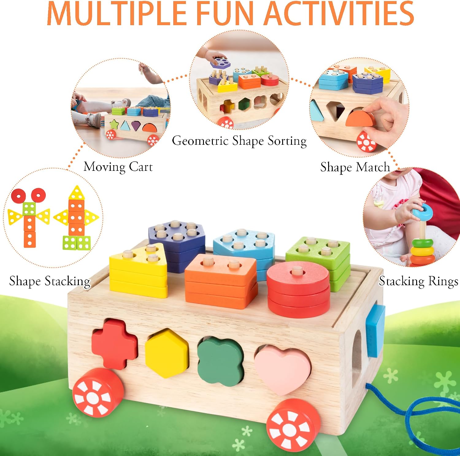 Detalle 2 de Bravmate Montessori Wooden Shape Sorter for 12-18 Months