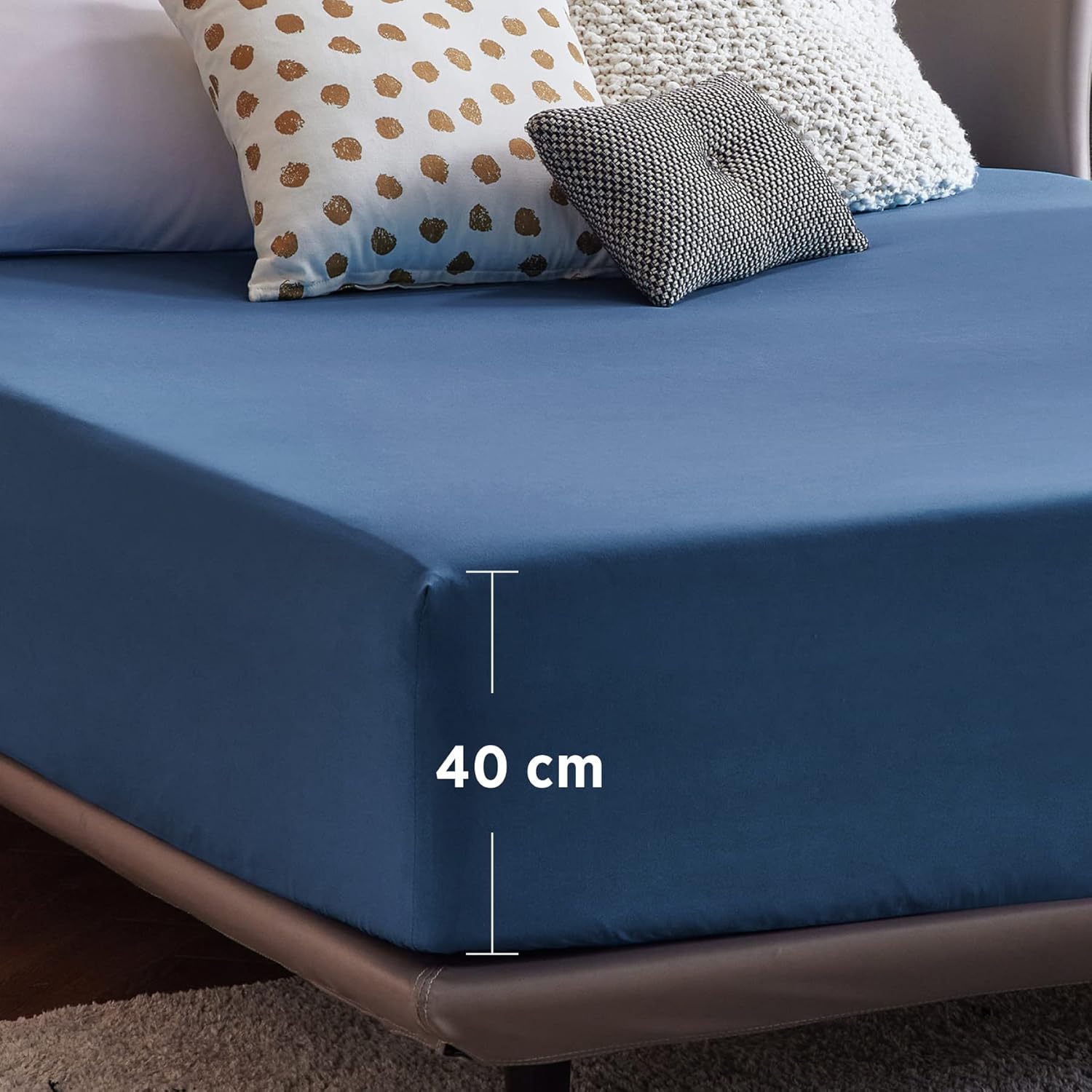 Detalle de Bedsure Double Fitted Sheet Deep – Extra Deep Pocket 40cm, Navy, 135x190cm