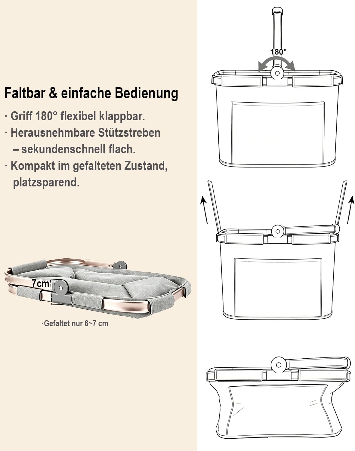 Thumbnail 2 de 30L faltbarer, stabiler Einkaufskorb mit Aluminiumgriff – Groß, klappbar und vielseitig