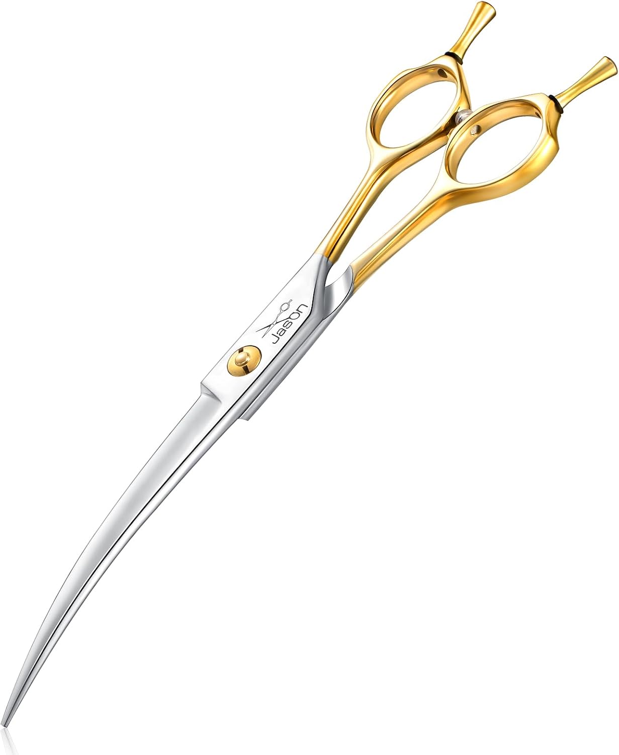 Detalle de Jason Forbici curve da 19,1 cm per toelettatura del cane – livello professionale, lama affilata e manico ergonomico