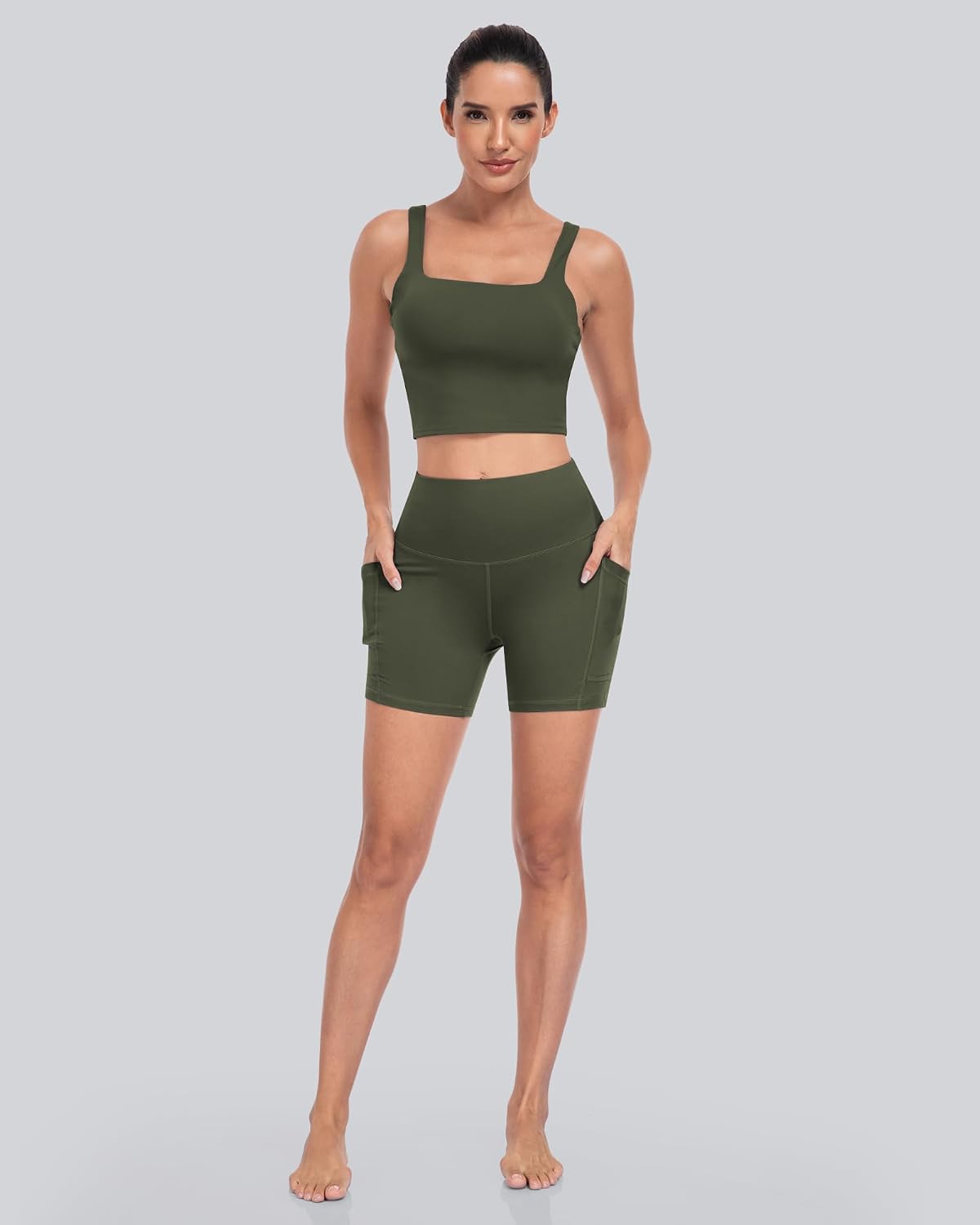 Detalle de CHRLEISURE 6-Pack Women's Biker Shorts with Pocket, 5-Inch High-Waisted Tummy Control Spandex Yoga Workout Shorts