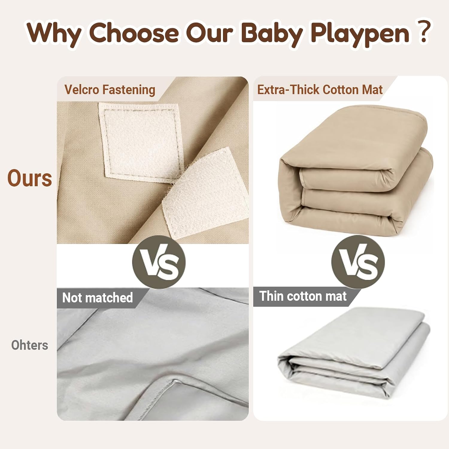Detalle de Cbcvvaer Foldable Baby Playpen with Mat, 71 × 79-Inch Khaki Mesh Play Yard