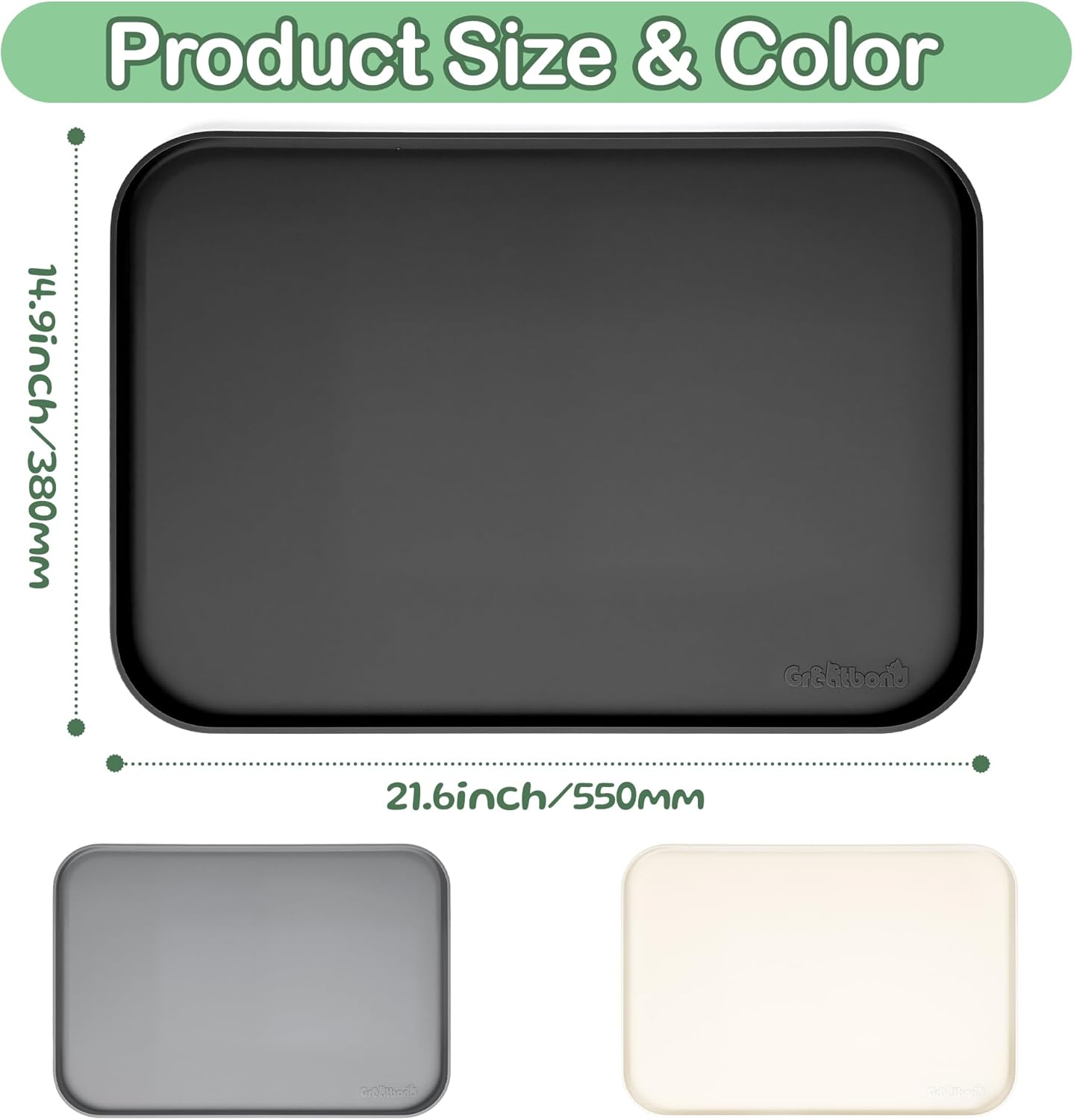 Detalle de Greatbond 100% Waterproof Silicone Pet Feeding Mat with Raised Edge – 55x38cm, BPA-Free, Non-Slip, Dishwasher Safe