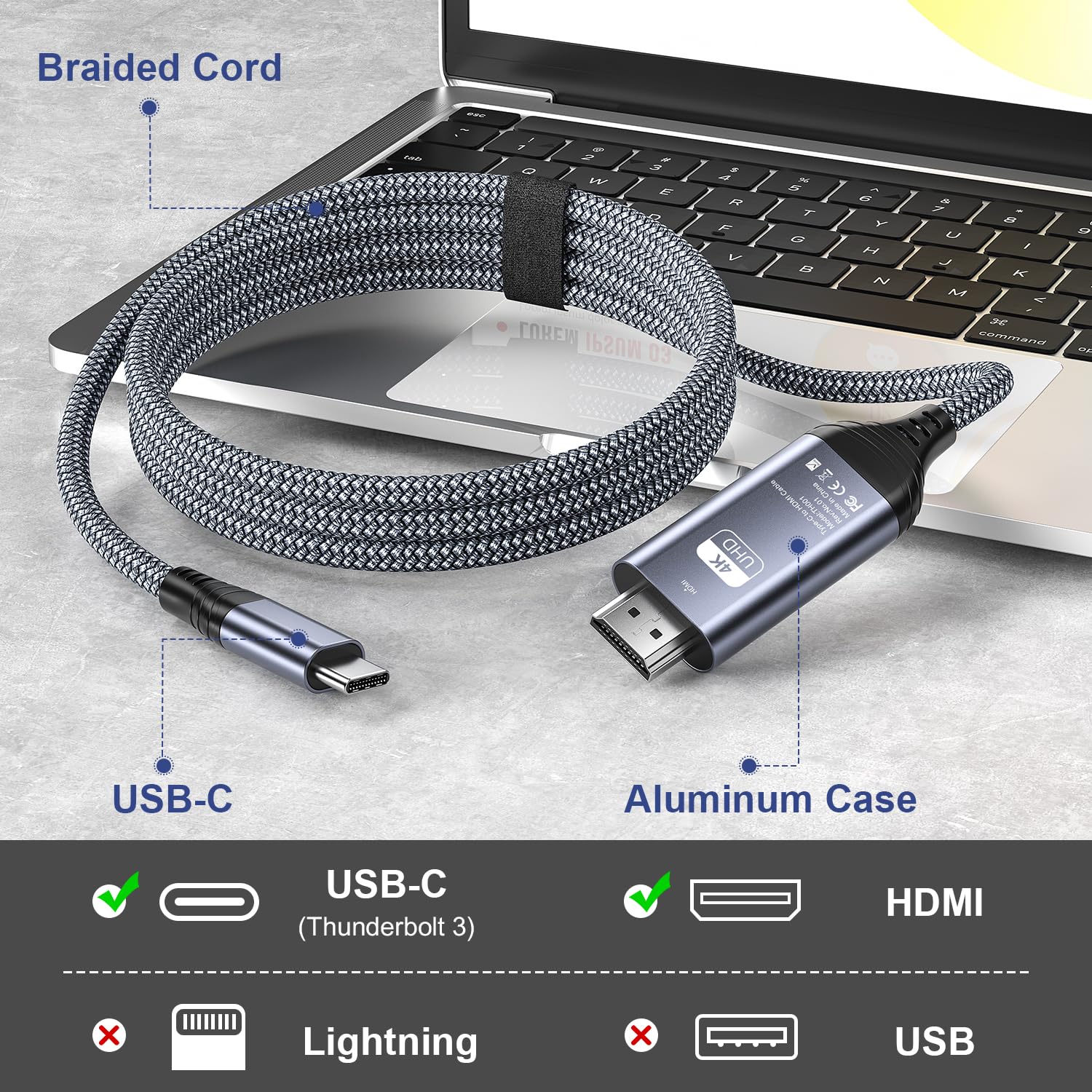 Thumbnail 1 de Siwket USB-C auf HDMI Kabel 4K@60Hz, 2 m – Thunderbolt 3 kompatibel