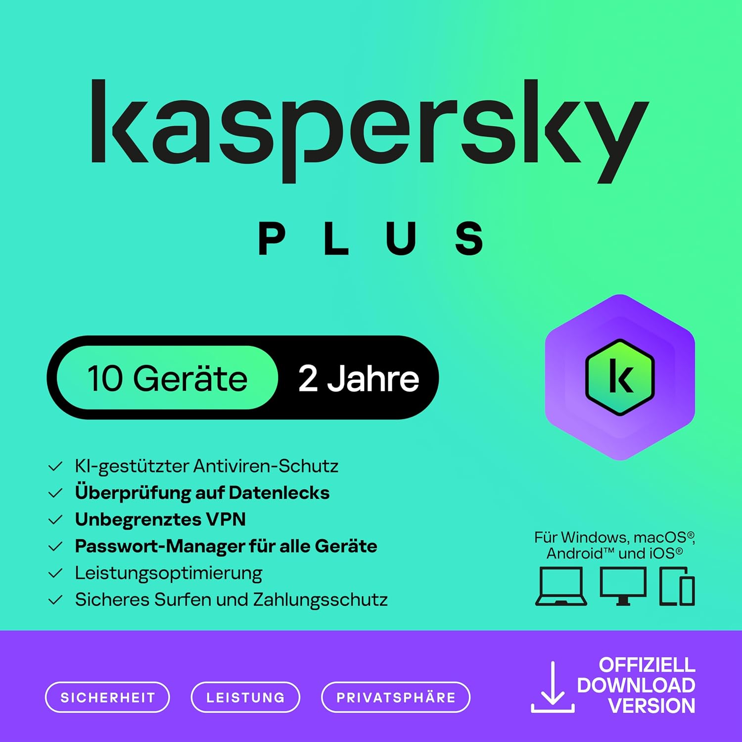 Kaspersky Plus Internet Security 2026 – 10 Geräte, 2 Jahre, VPN inkl. Passwort-Manager & Online-Banking Schutz