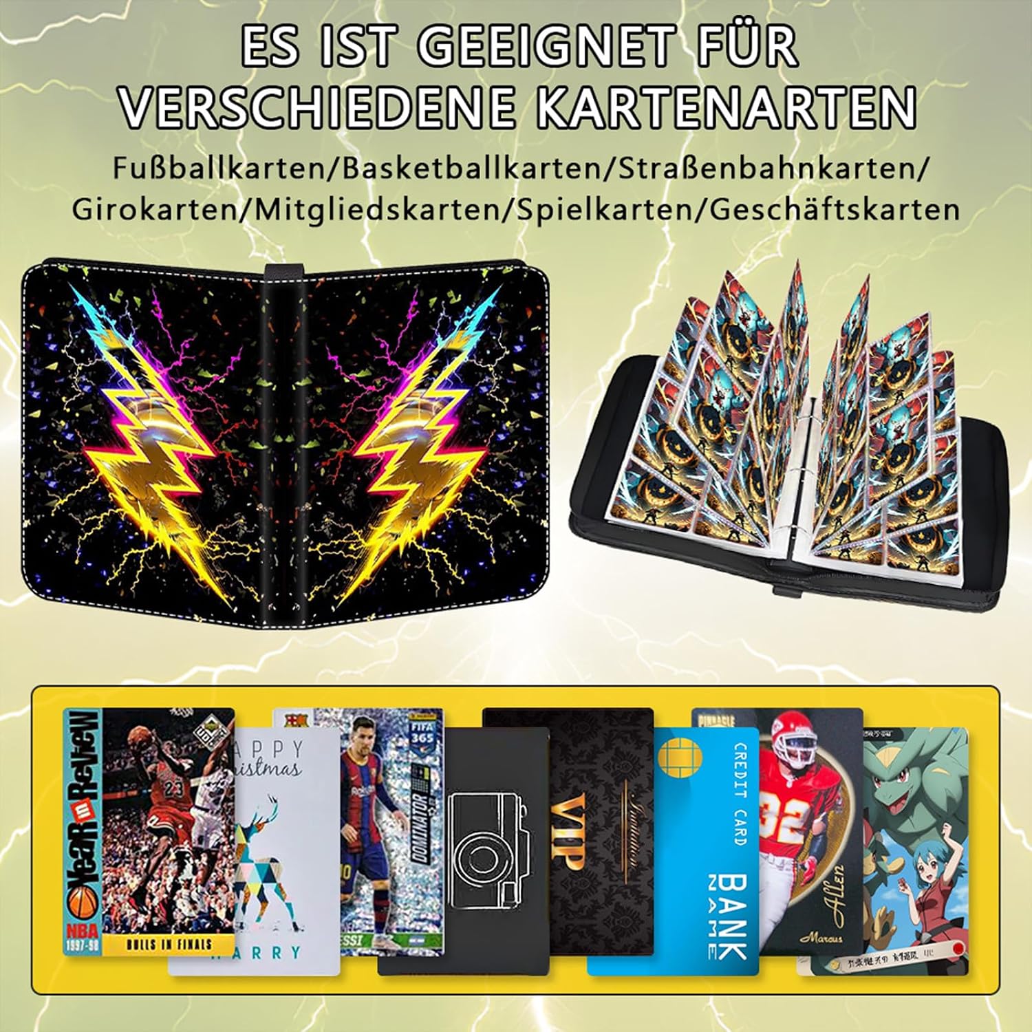 Thumbnail 5 de Sammelalbum für Karten mit 440 Sammelkarten & 4-Pocket-Hefteinlagen – wasserdichtes PU-Leder mit Griff