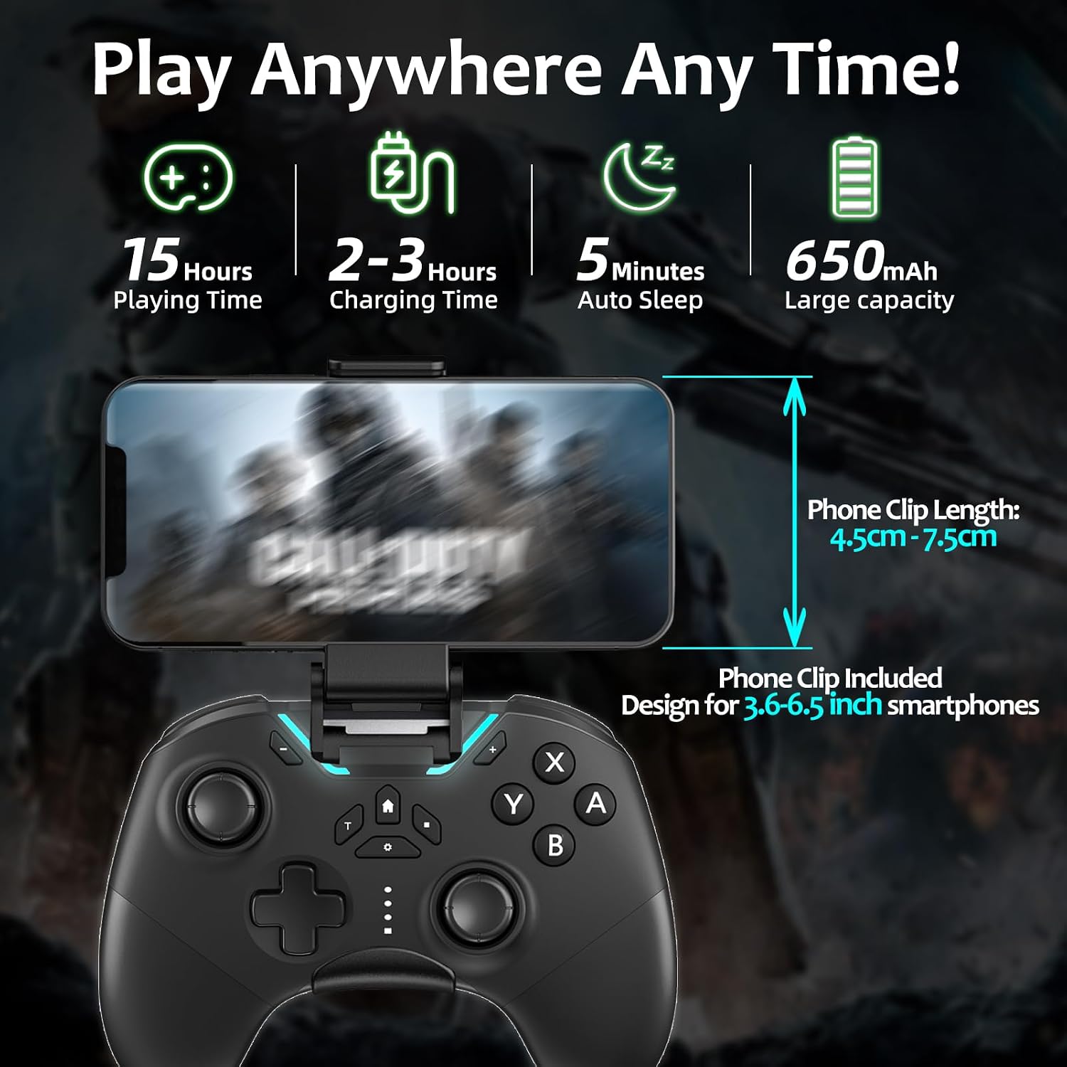 Detalle de Hall Effect Bluetooth Controller for Switch/PC/iPhone/Android/TV/Steam — Pro Wireless Game Controller with Hall Joysticks and Turbo
