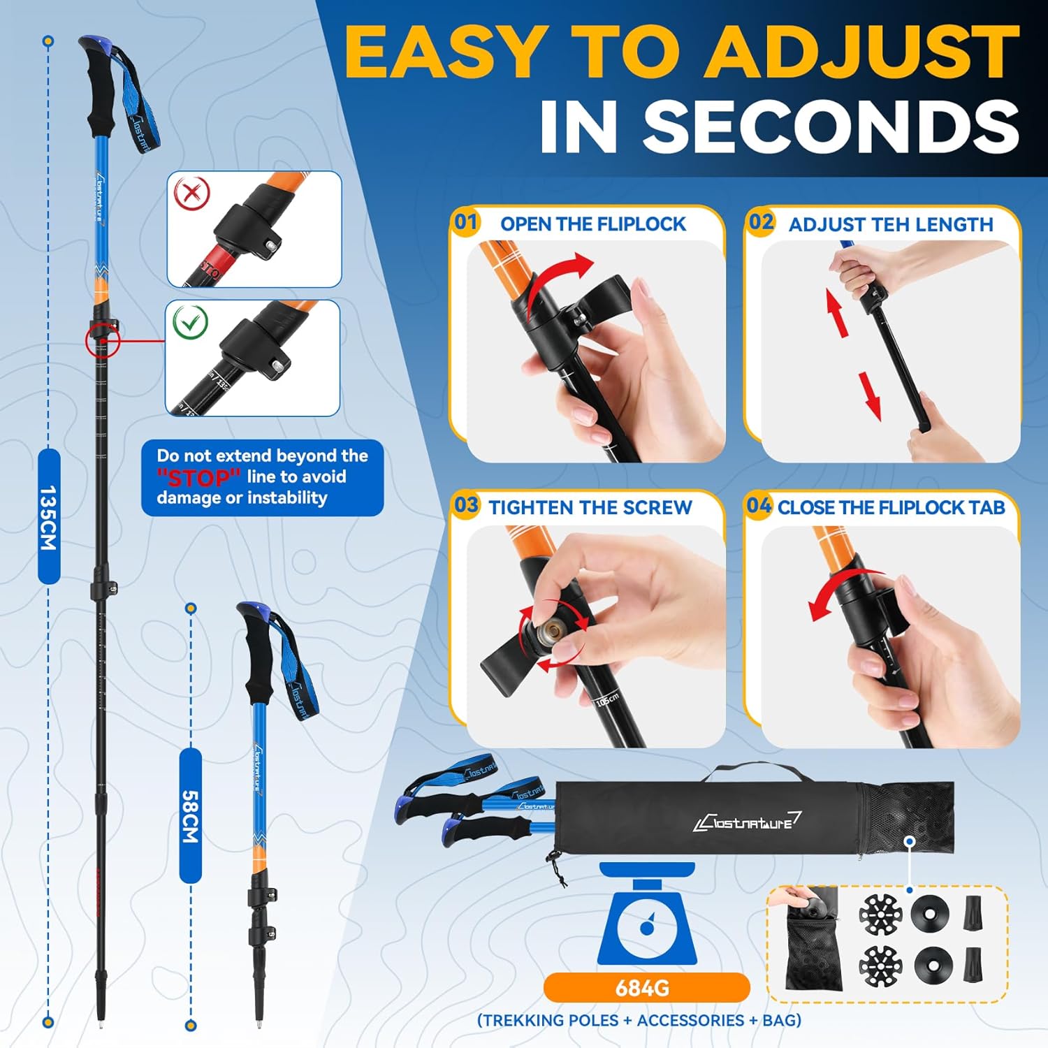 Thumbnail 2 de Clostnature Walking Poles 2-Pack – Adjustable Aluminium Trekking Poles with Quick Lock