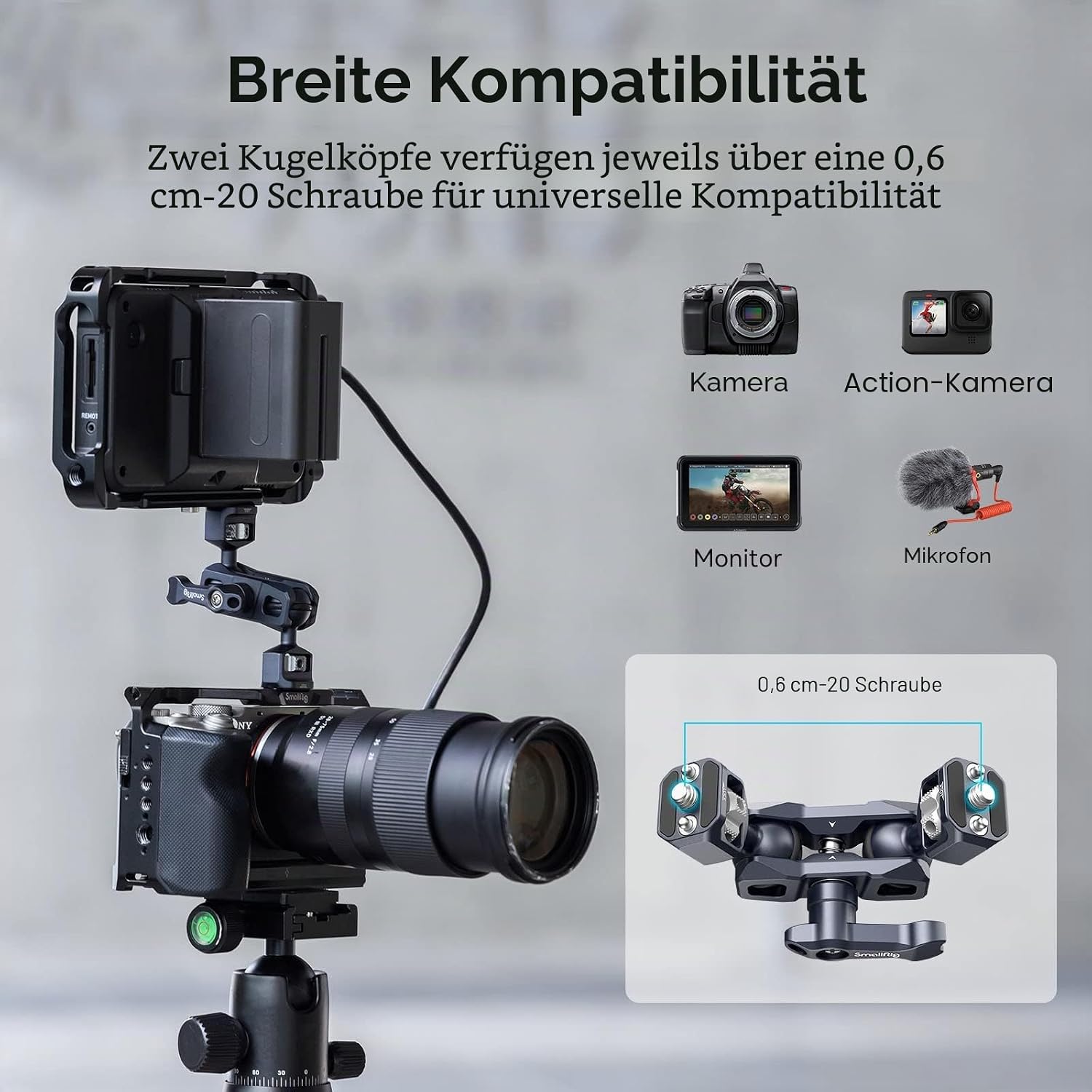 Thumbnail 3 de SMALLRIG 3873 Dual Ball Heads Magic Arm mit 1/4"-20 Schrauben, 6 kg Traglast, 88 g