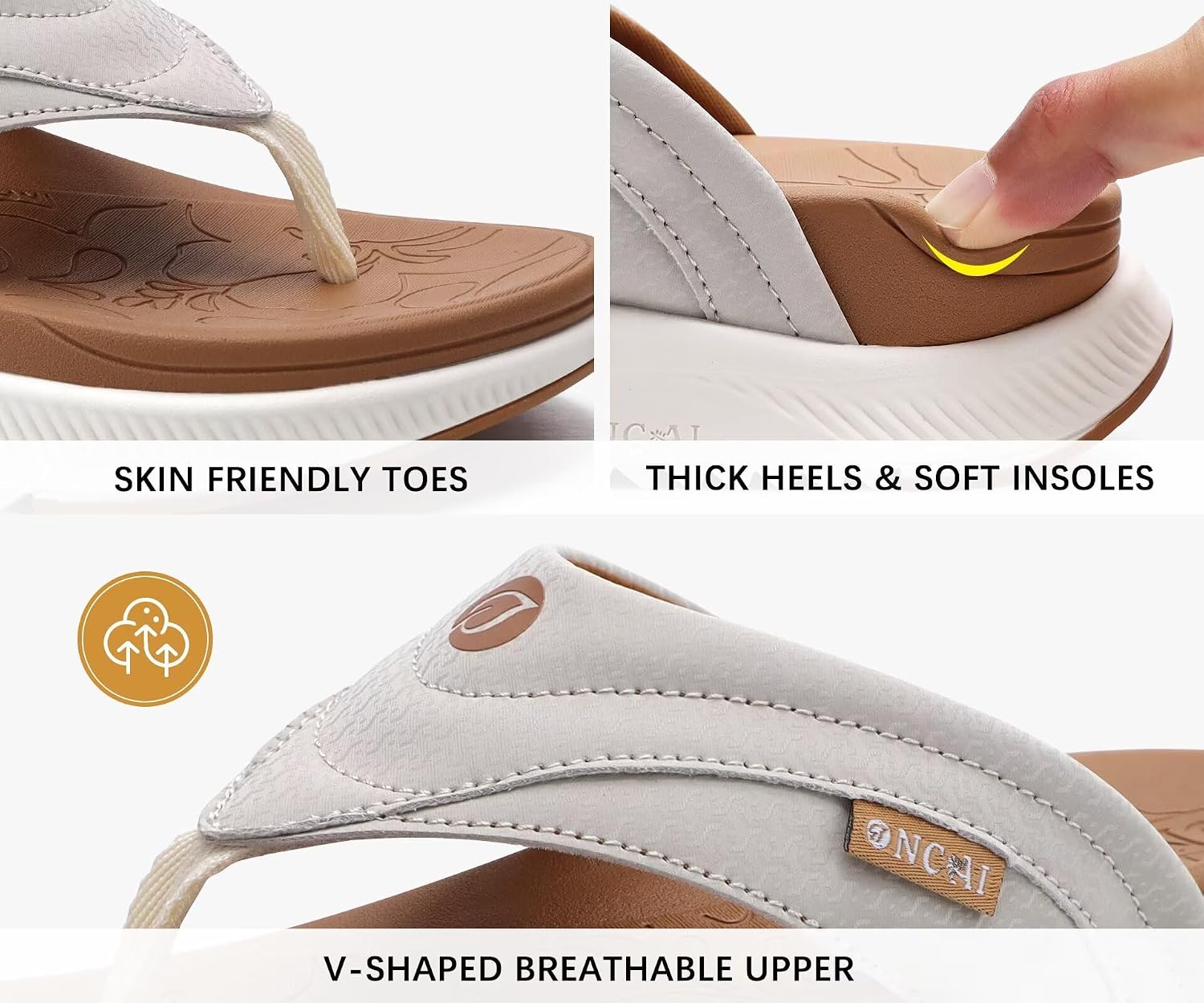 Detalle de ONCAI Women's Orthotic Cushion Flip Flops: Arch Support and Recovery Footwear for Everyday Comfort