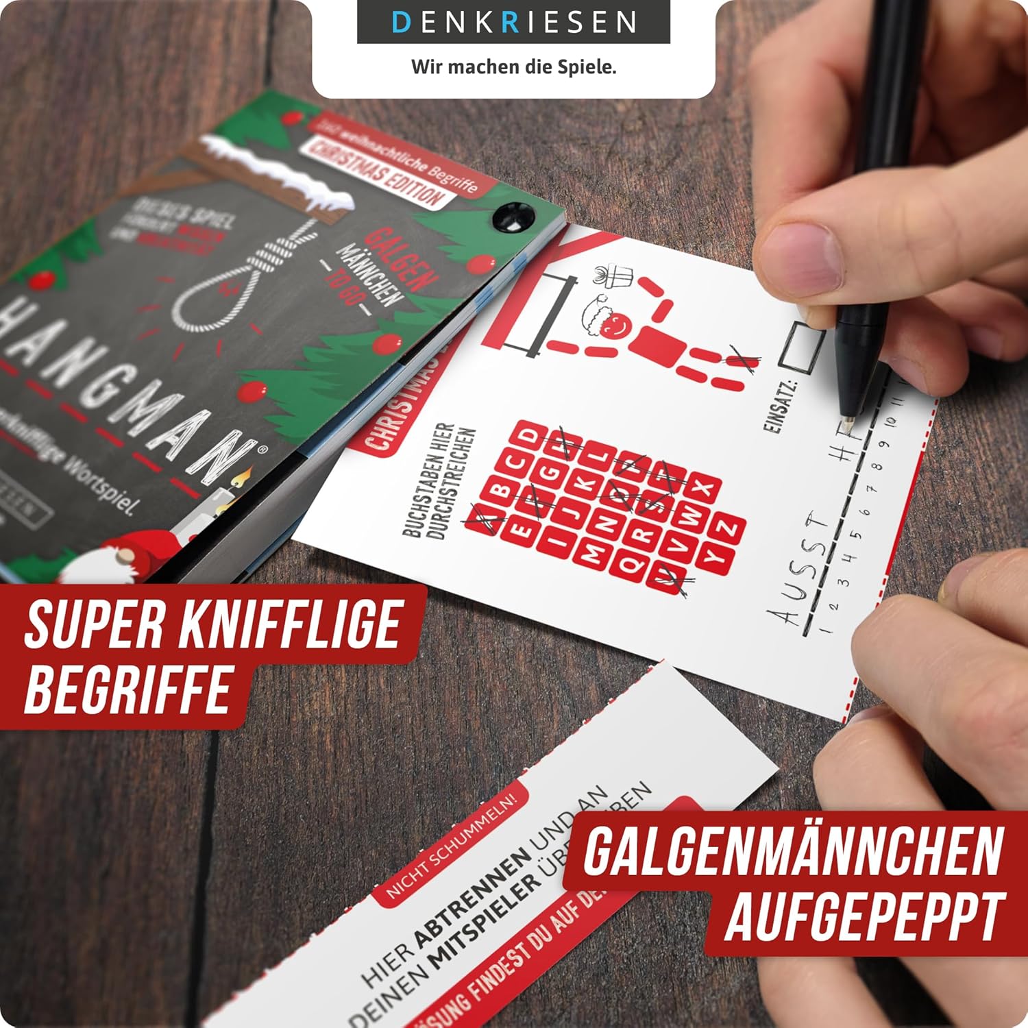 Thumbnail 2 de DENKRIESEN Hangman Christmas Edition – Weihnachtliches Galgenmännchen-Reisespiel ab 9 Jahren, 2+ Spieler