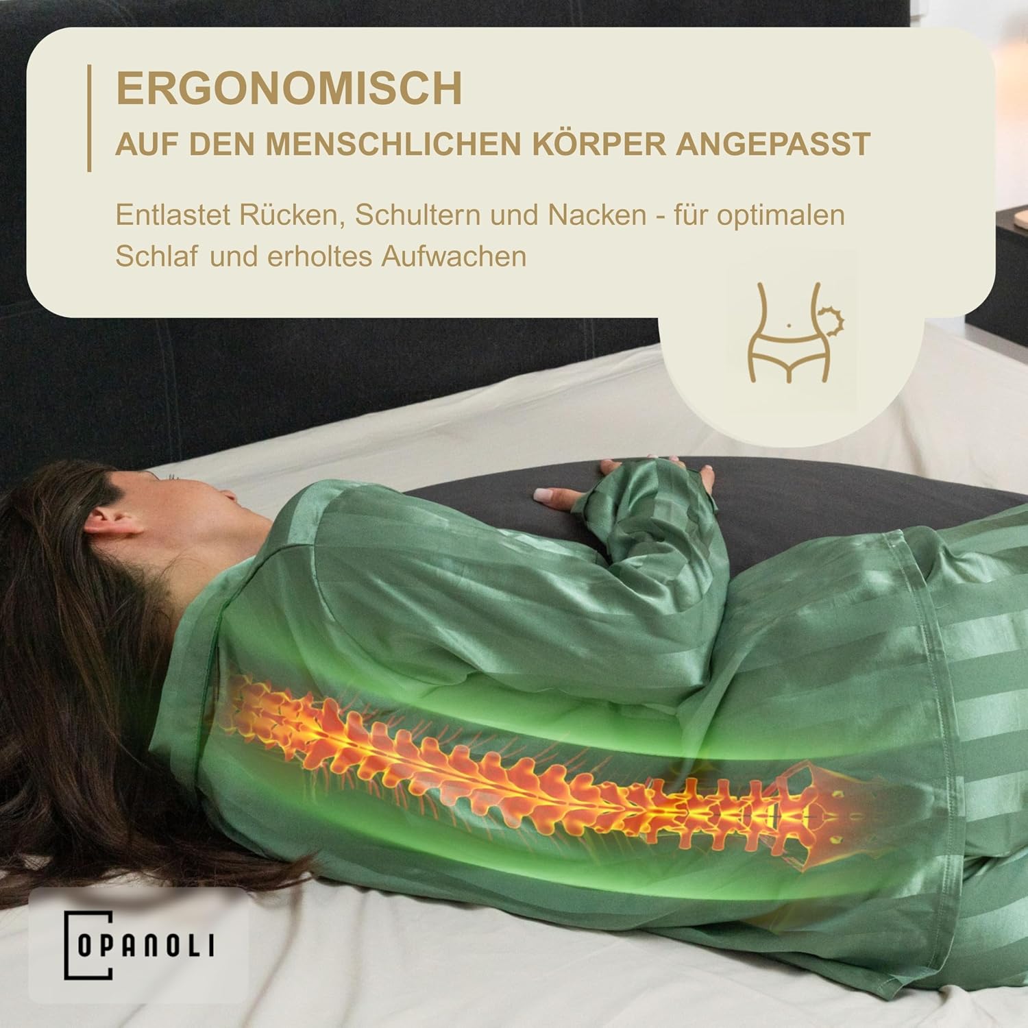 Detalle de Opanoli ergonomisches Seitenschläferkissen – Entlastung für Schulter, Rücken und Hüfte