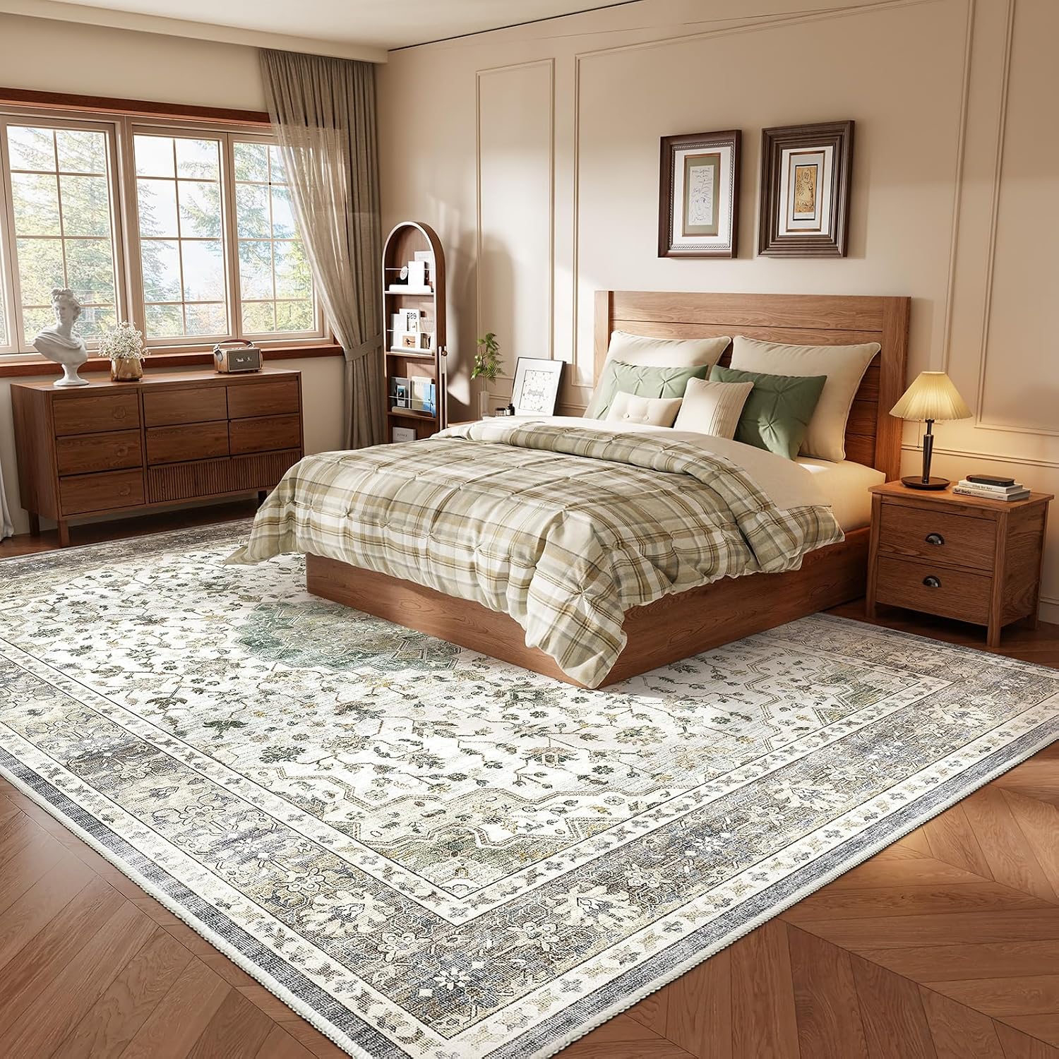 Thumbnail 6 de HOMFINE Vintage Alfombra vloerkleed 200 x 300 cm, lichtgroen met bloemenpatroon