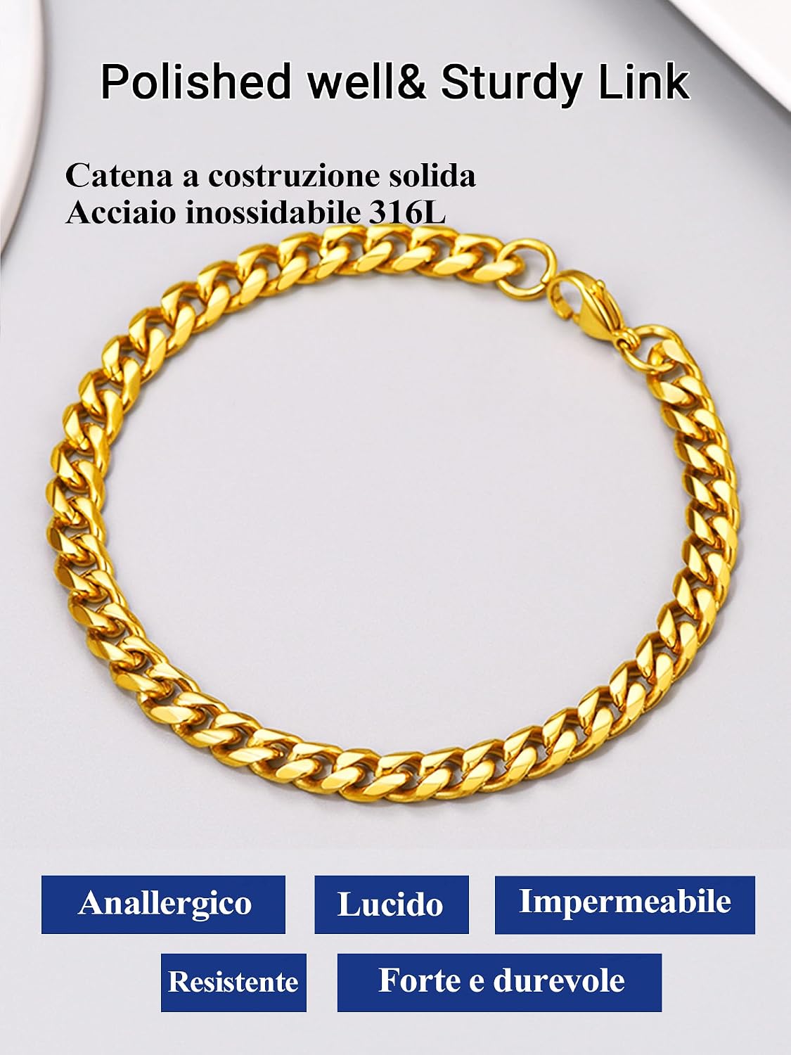 Detalle de PROSTEEL Bracciale da Uomo a Catena Cubana Robusta: stile robusto e discreto