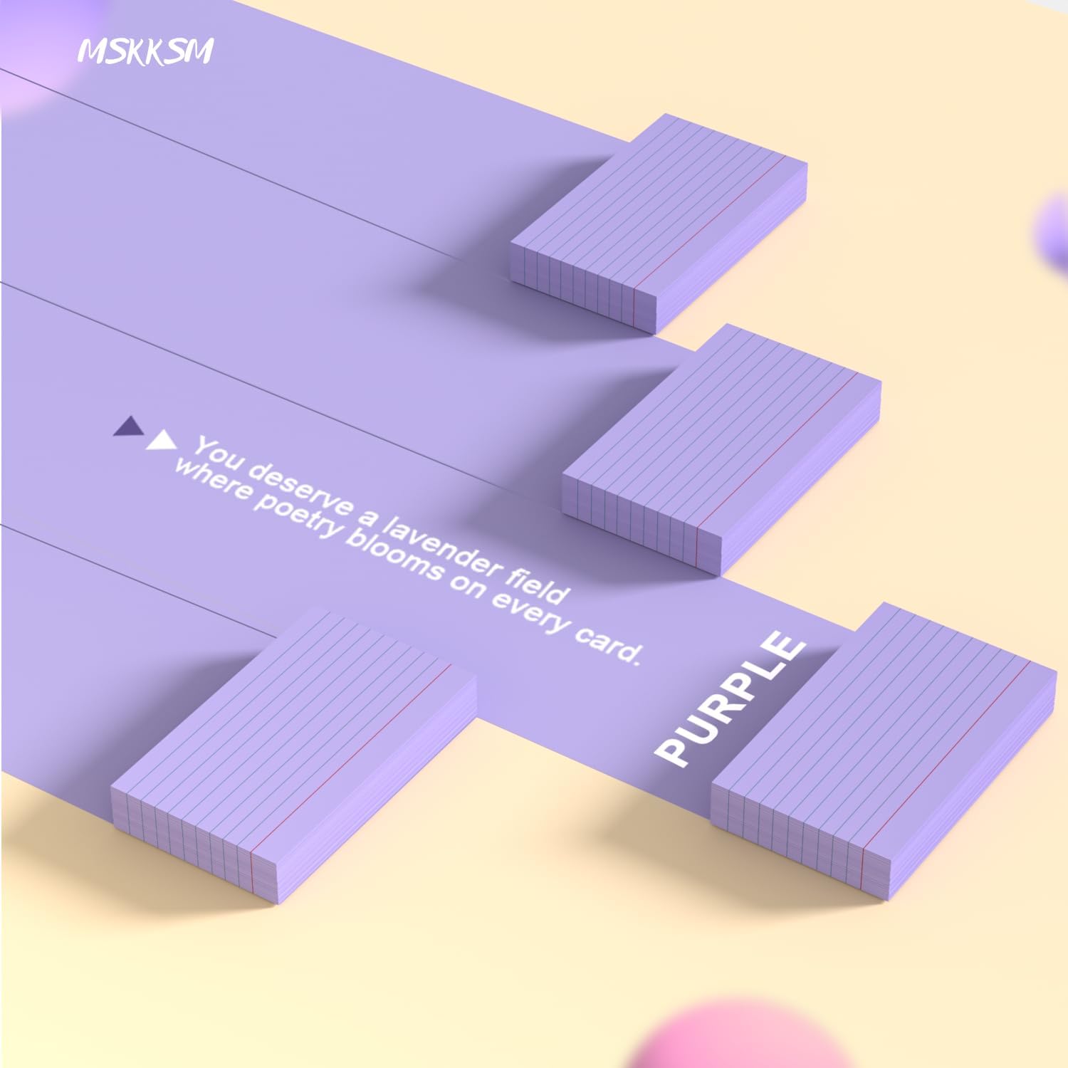 Detalle de Purple 3x5 Index Cards (200 Count) — Ruled Flash Cards for Study Notes