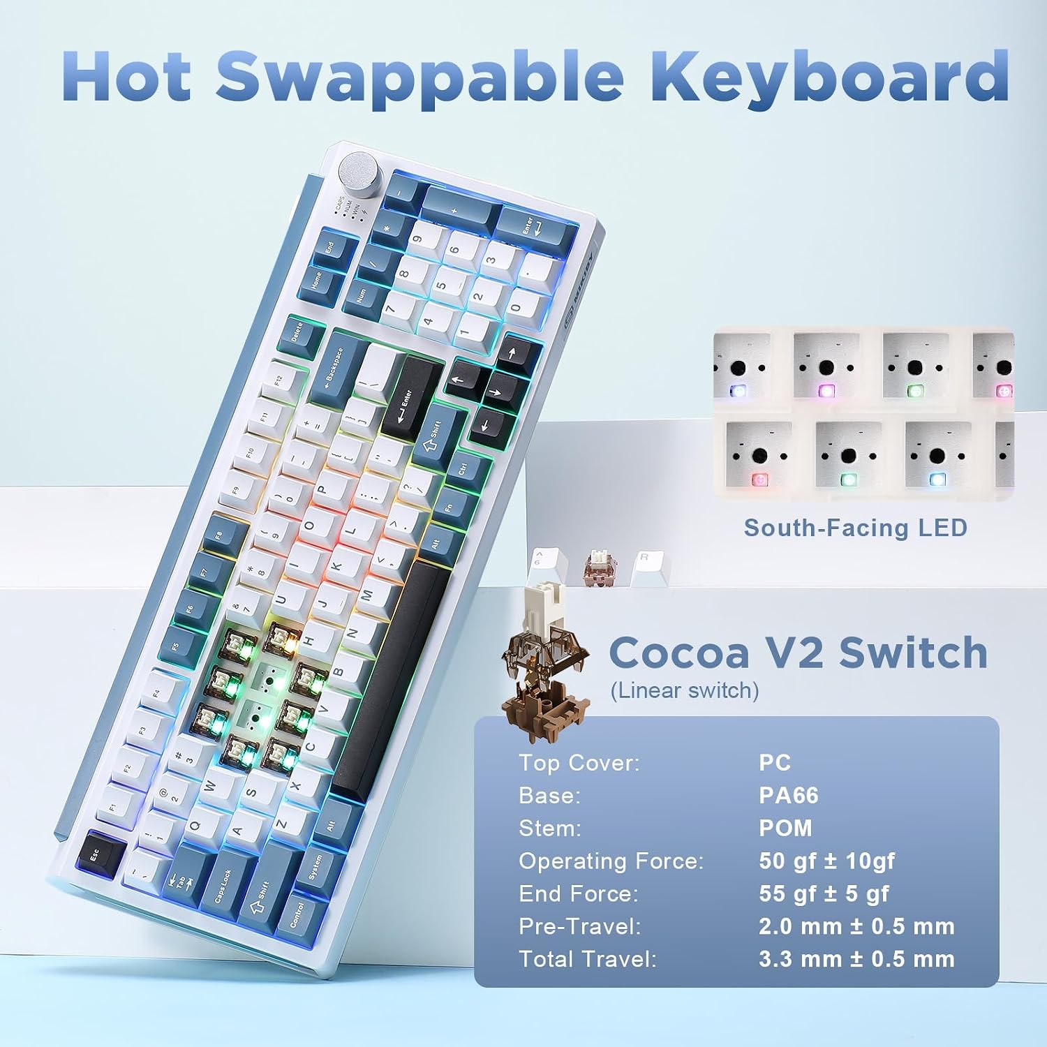 Detalle de MIKIBY K98 Wireless Mechanical Keyboard, Tri-Mode, Hot-Swappable RGB