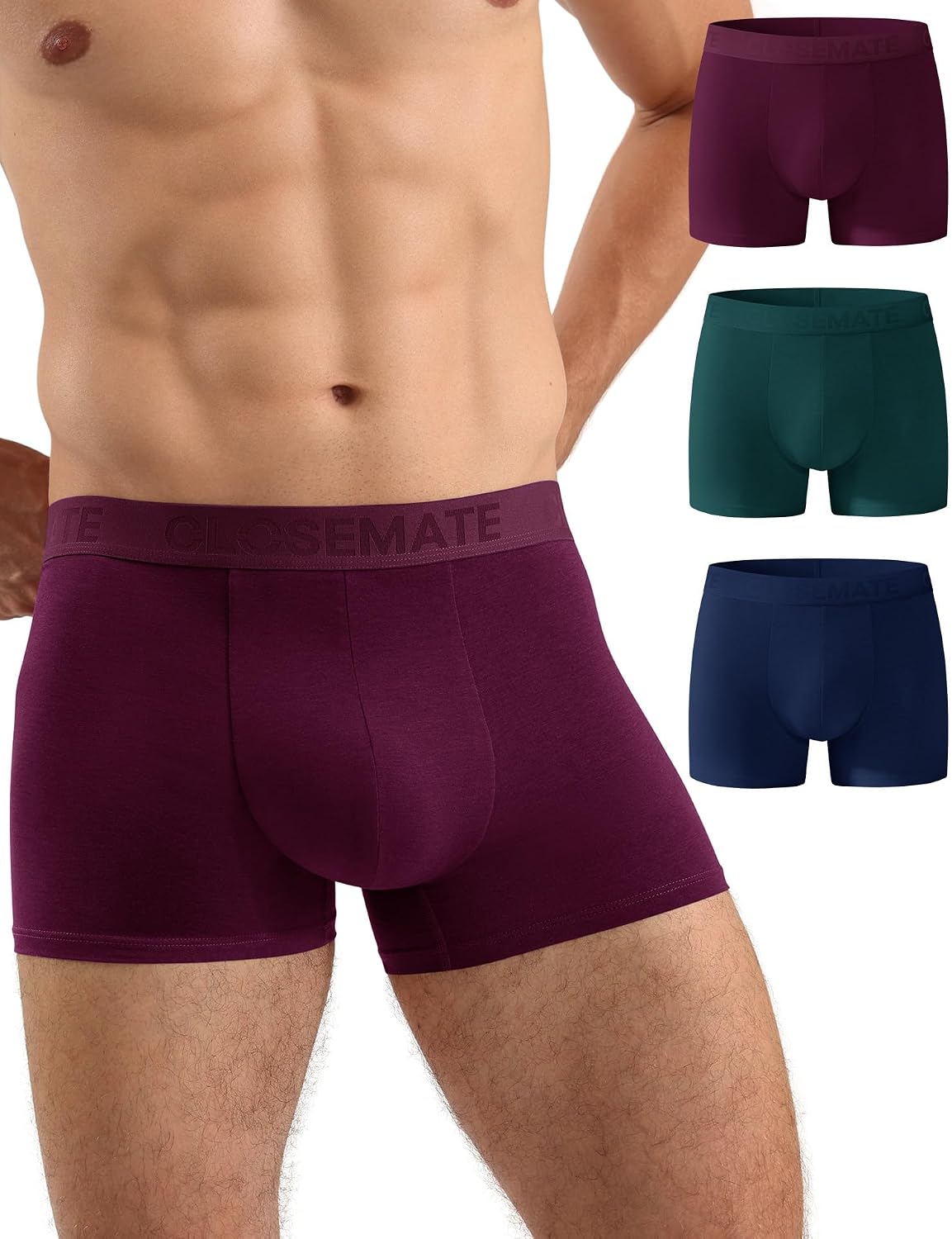 Detalle de CLOSEMATE Mens Trunk Underwear, 3-Pack Bamboo Viscose Blend, 3-Inch Leg