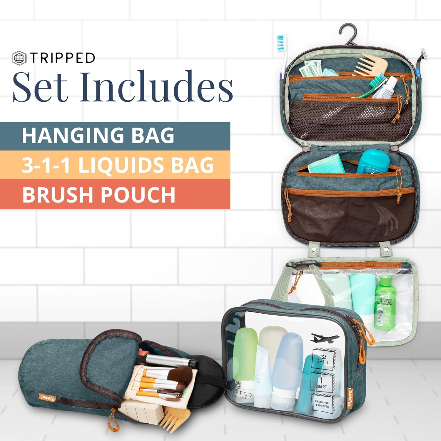 Thumbnail 6 de TRIPPED Travel Gear Toiletry Bag Kit Set (Hanging Travel Bag + 311 TSA Liquid Bag + Ultralight Organizer Pouch)