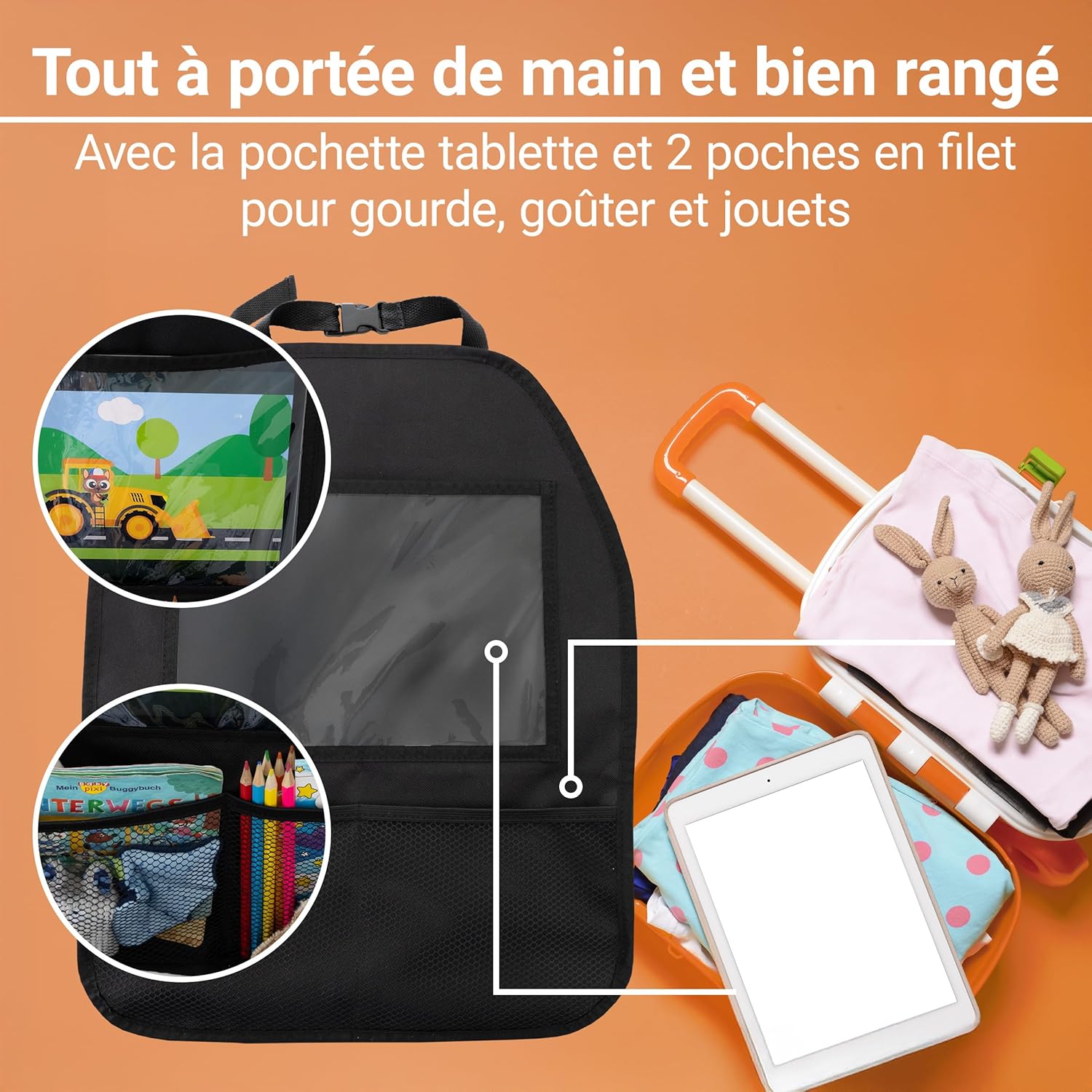 Thumbnail 3 de Zamboo Organisateur Voiture Enfant avec pochette tablette (jusqu’à 11") pour protéger le dossier et ranger | Noir
