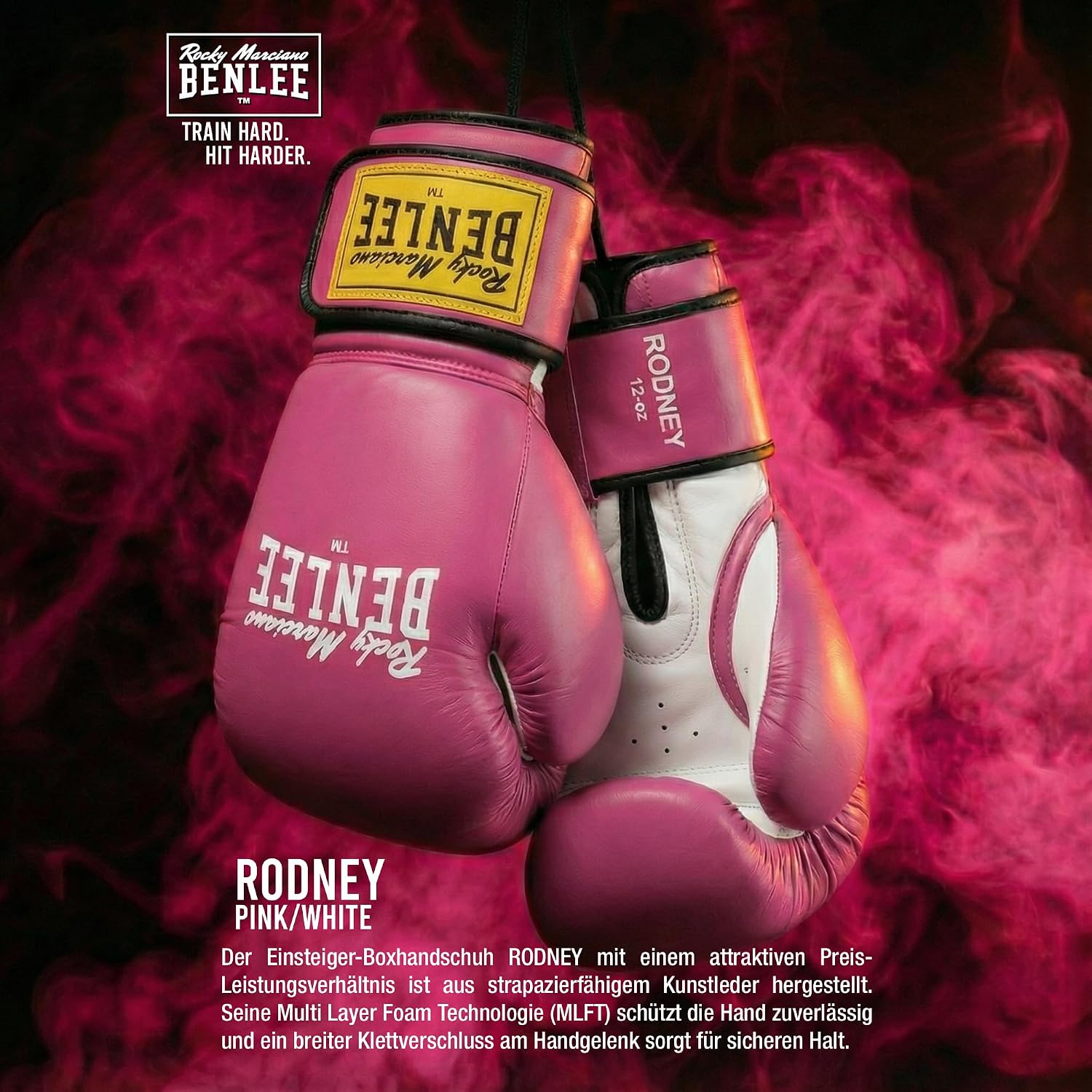 Detalle de BENLEE Rodney – treningowe rękawice bokserskie 08 oz, różowo-białe