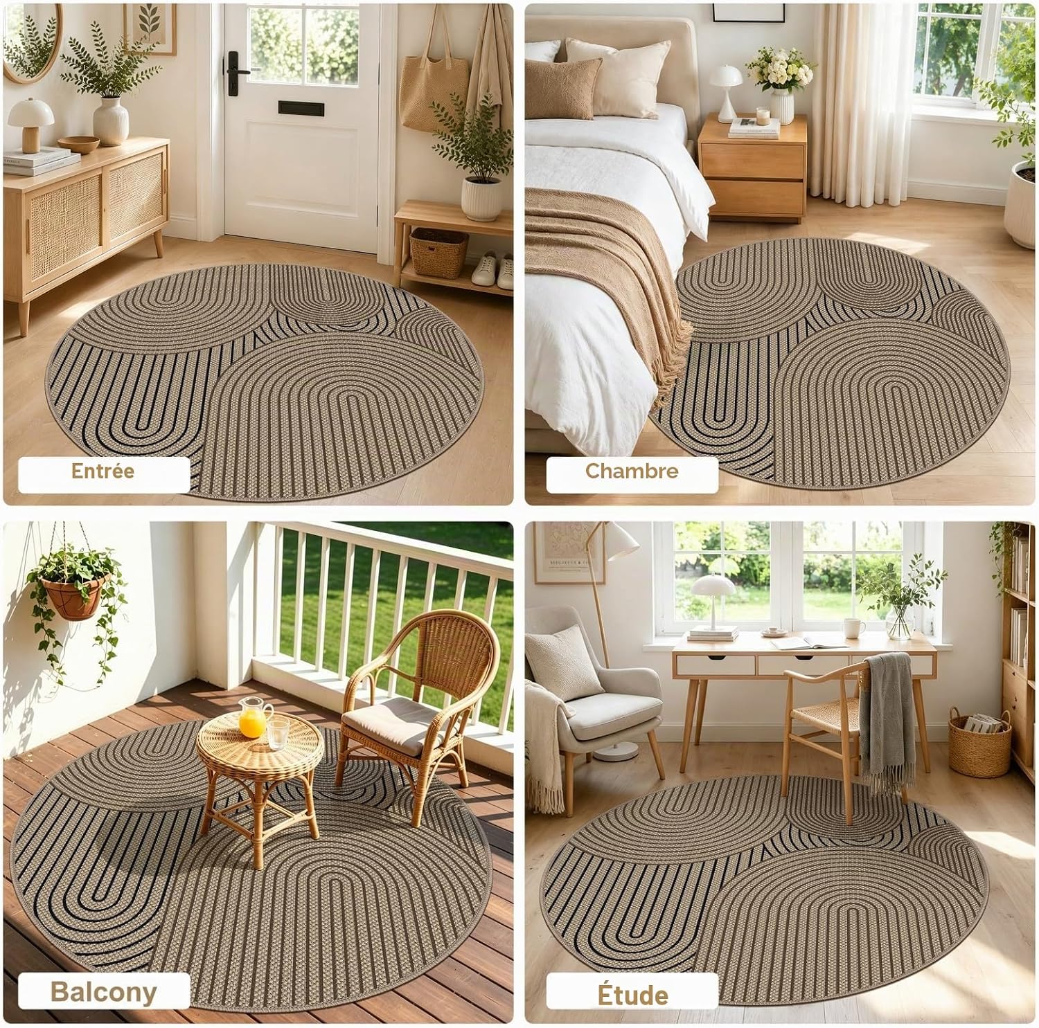 Detalle 1 de VSIWB rond vloerkleed 120 cm, jute-look, antislip en wasbaar
