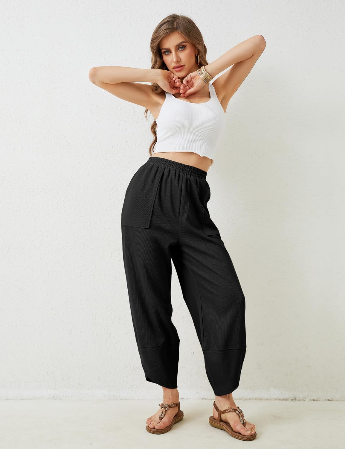 Thumbnail 2 de Himosyber Women Cotton Wide Leg Pants: Soft, Casual, Beach-Ready Palazzo Style