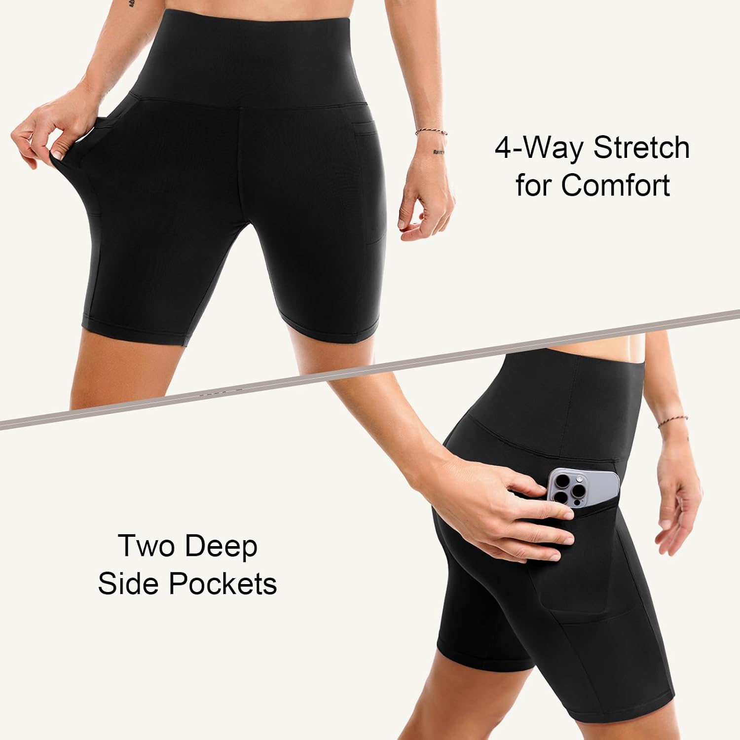 Detalle de Leafigure 2-Pack High-Waisted Women’s Biker Shorts with Pockets (Yoga, Running, Gym)