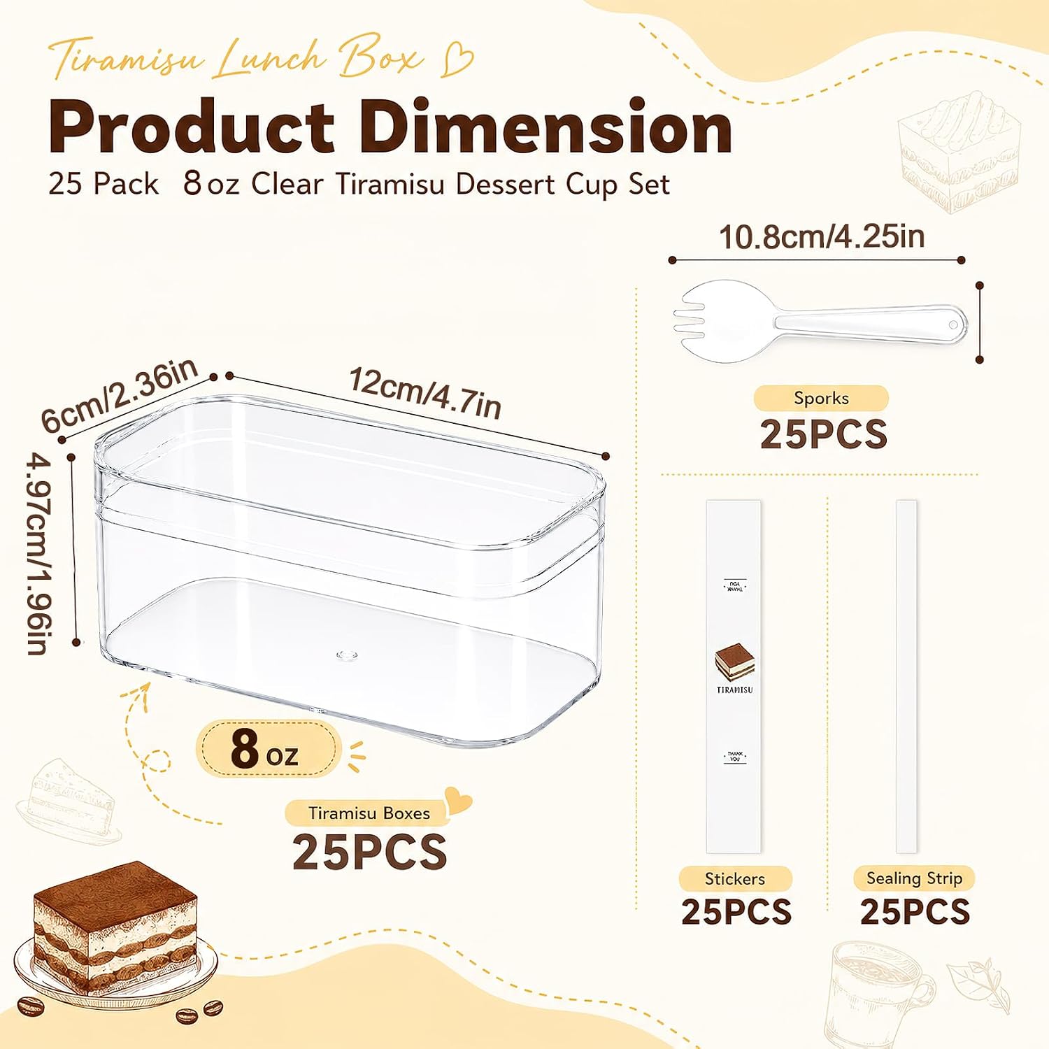 Detalle de Hatrb CPDC-25PACK Clear 8 oz Dessert Cups with Lids and Serving Accessories