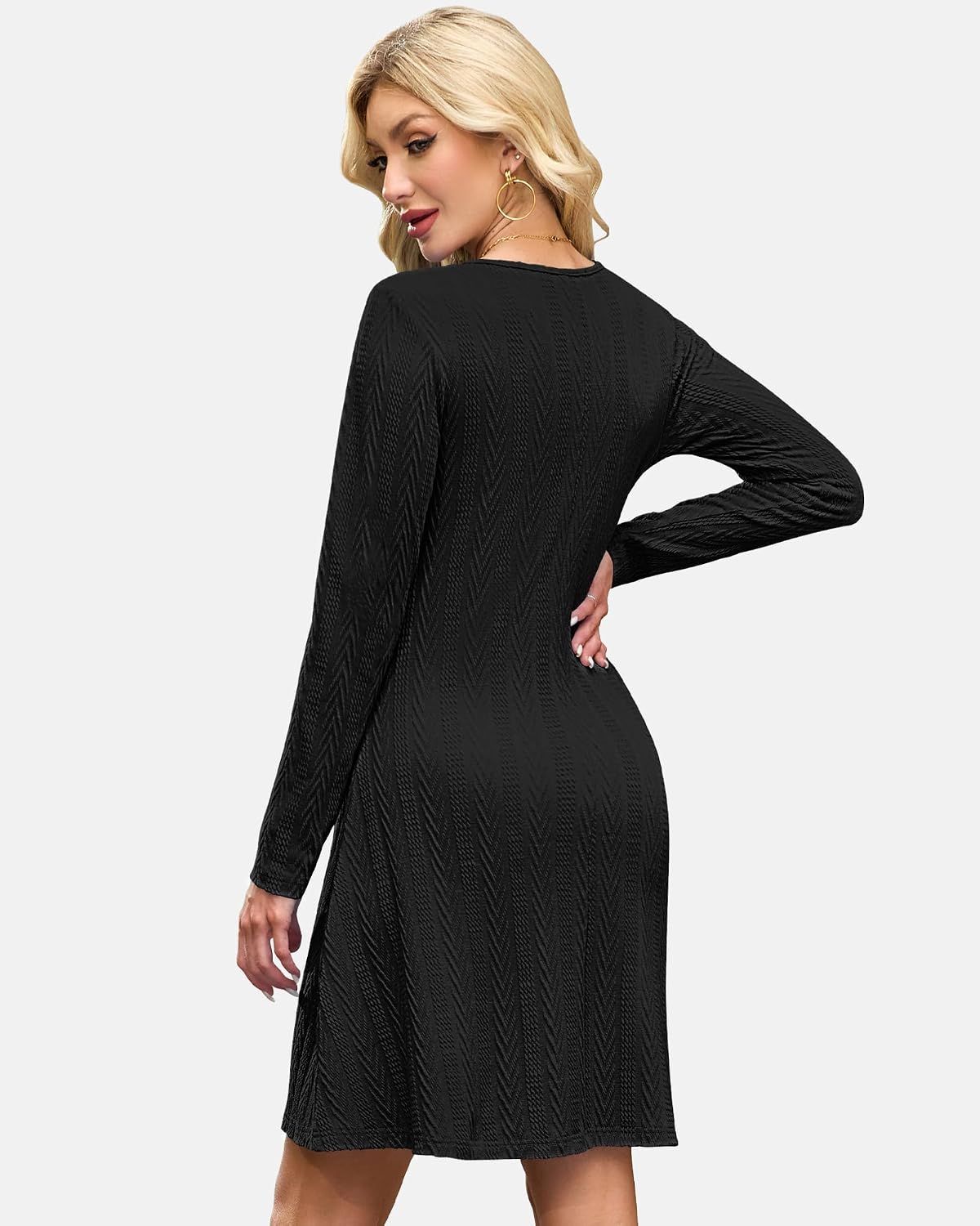 Thumbnail 3 de AUSELILY Strickkleid Herbst Damen – leichtes Langarm-Pulloverkleid mit Rundhalsausschnitt