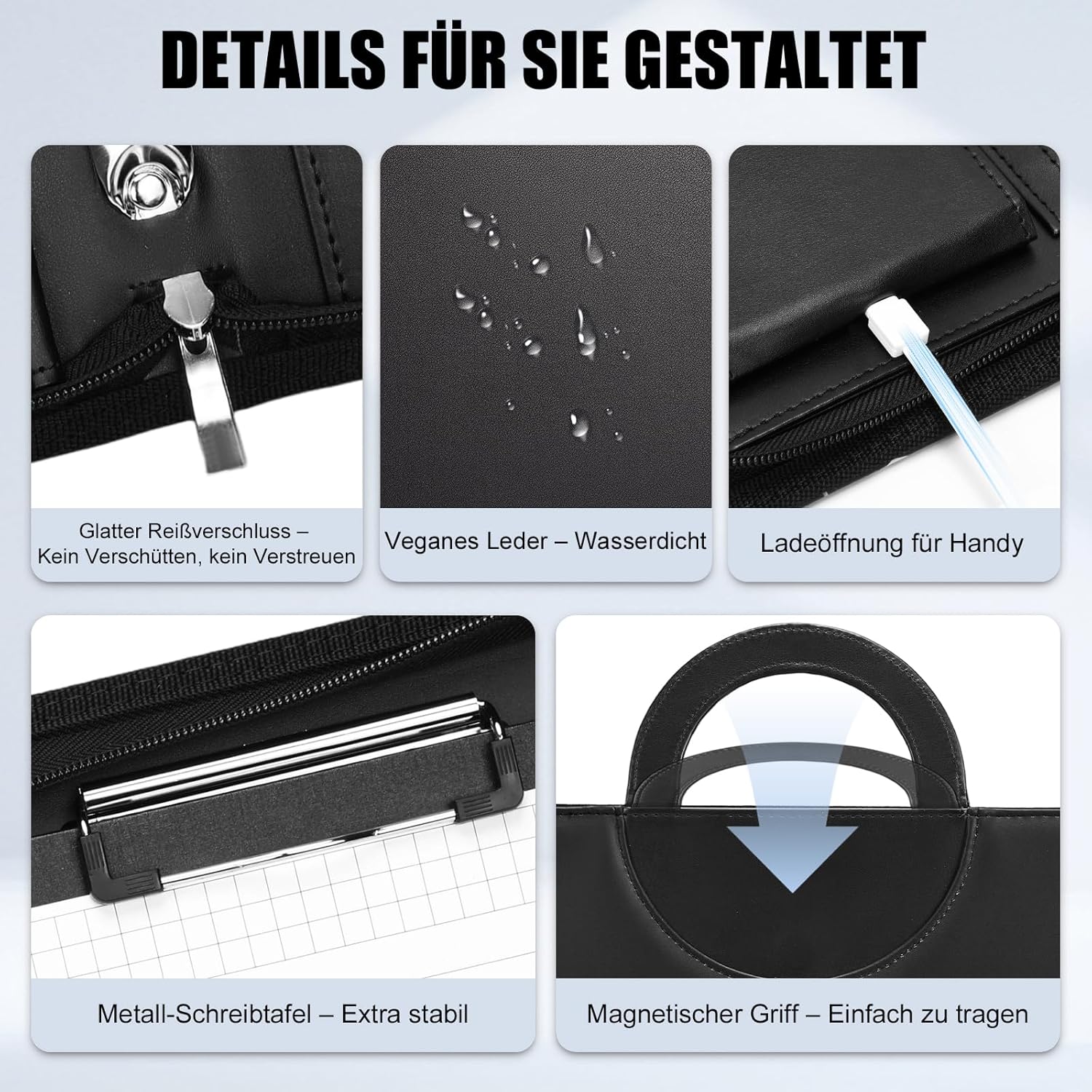 Detalle 2 de Leathario A4-Schreibmappe mit 4-Ringbuch, 5 Registern und Reißverschluss (DIN A4)