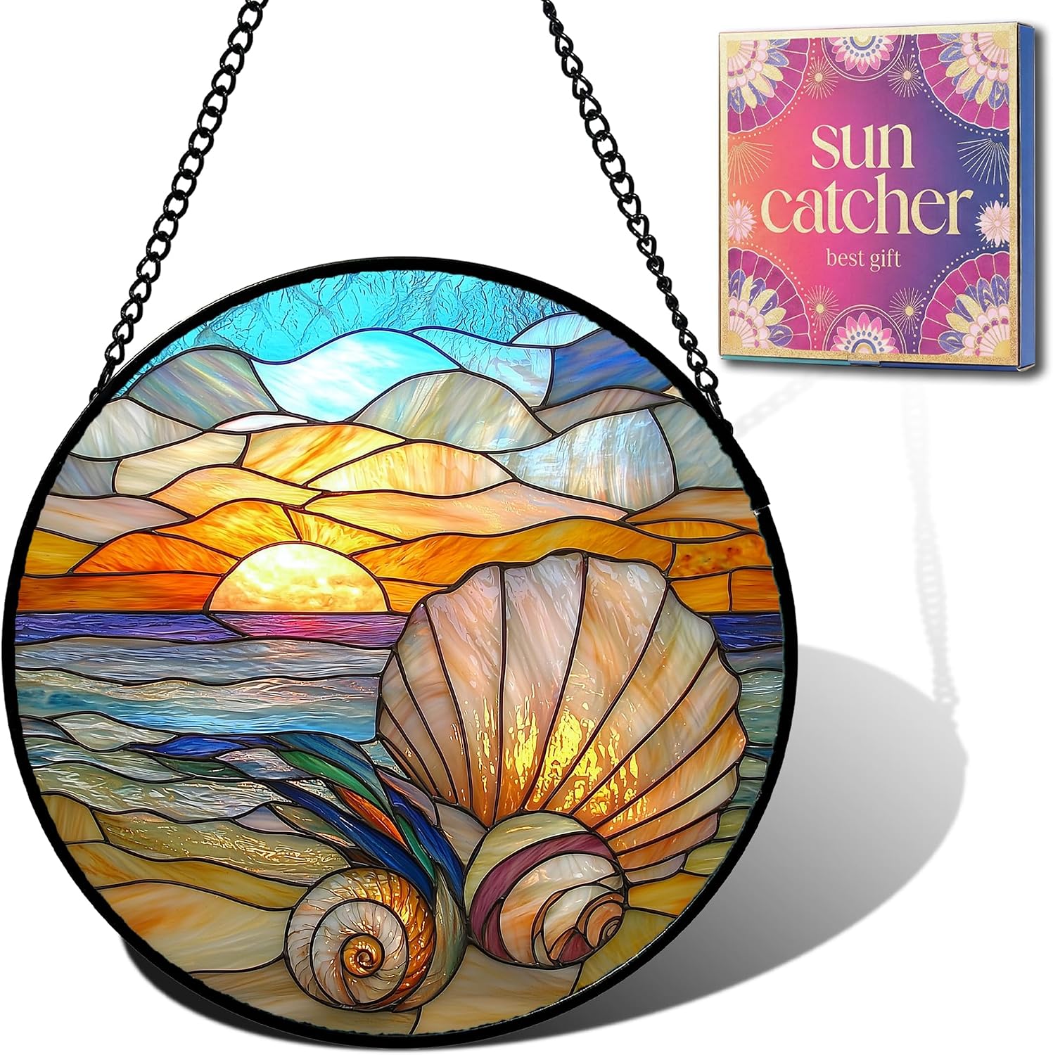 HKDGOKA Seashell Sunset Beach Suncatcher, 7.8-Inch Acrylic Coastal Decor