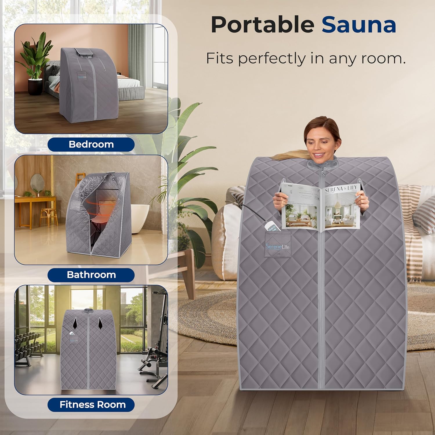 Thumbnail 2 de SereneLife Portable Home Sauna Tent (Infrared & Steam) for One Person with Heating Foot Pad and Remote