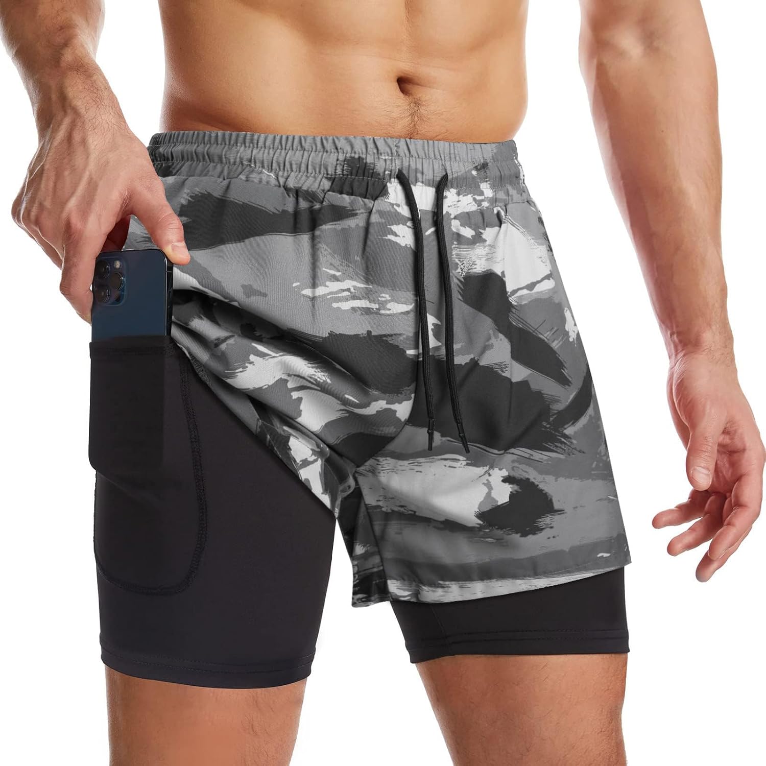 Thumbnail 6 de Surenow Men's 2-in-1 Running Shorts with Quick-Dry Fabric, Zip Pockets, and Towel Loop