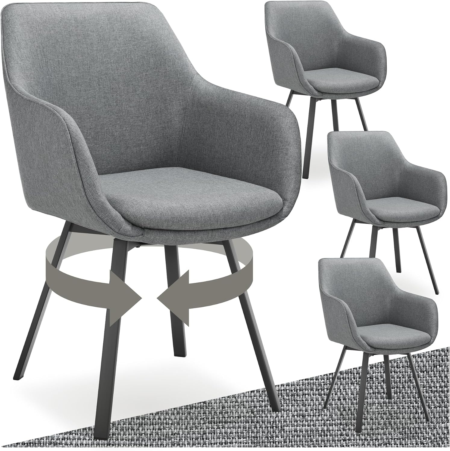 Detalle de tectake Alicon 405482 matstolar, 4-pack med armstöd och 360°-snurr