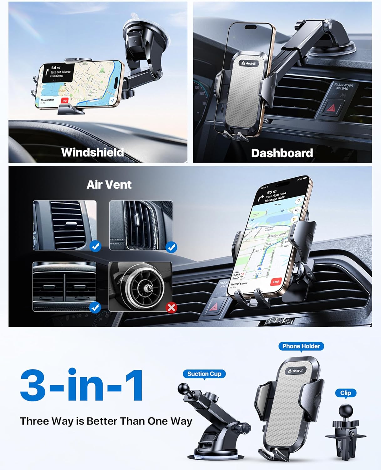 Detalle 1 de Andobil Car Phone Mount for 4- to 7-inch Phones